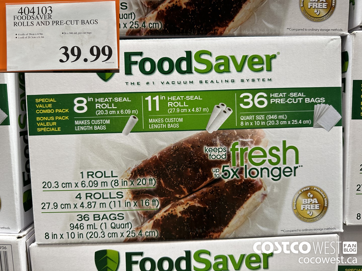 404103 FOODSAVER ROLLS AND PRE-CUT BAGS $39.99