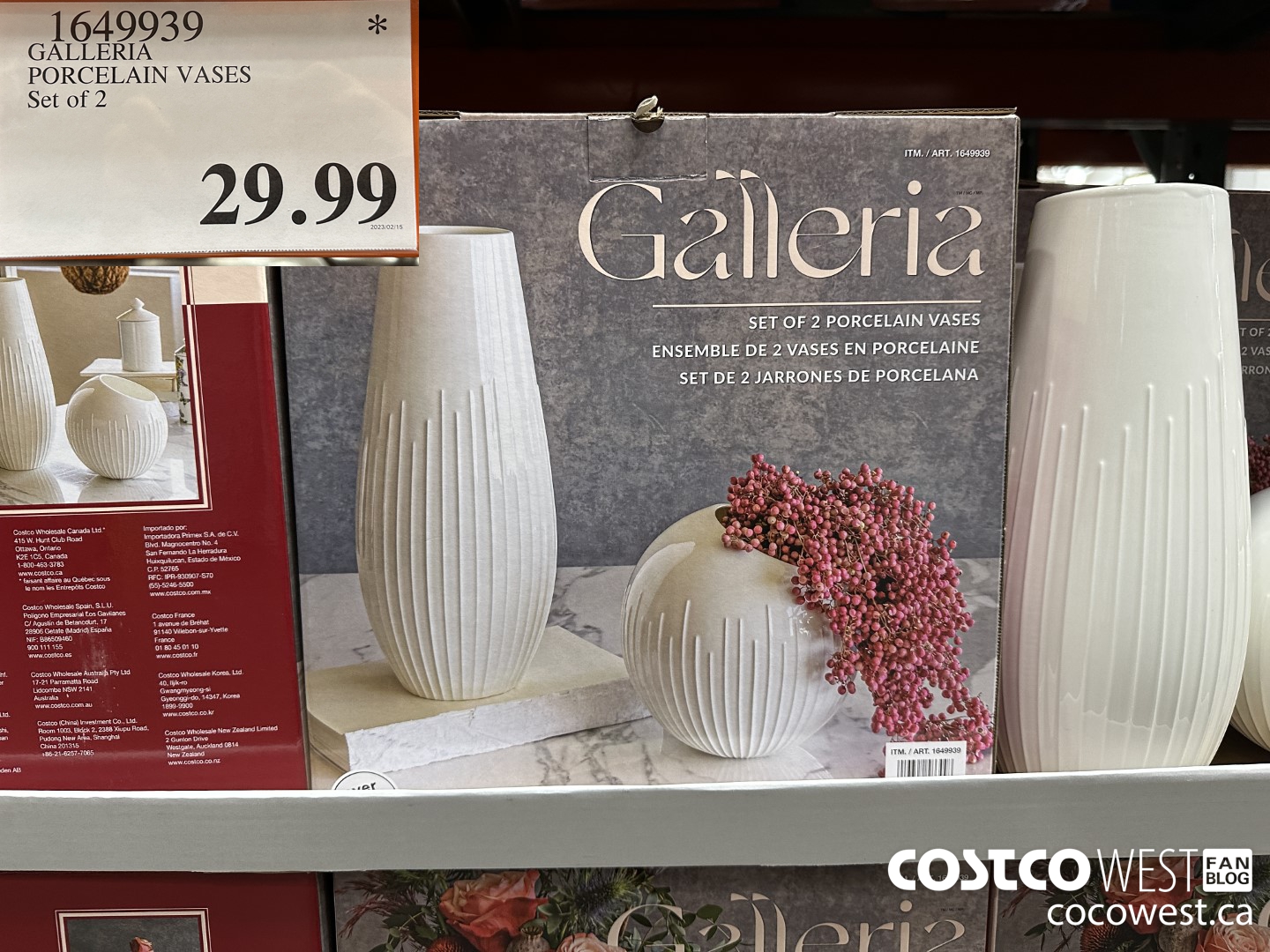 1649939 GALLERIA PORCELAIN VASES SET OF 2 $29.99