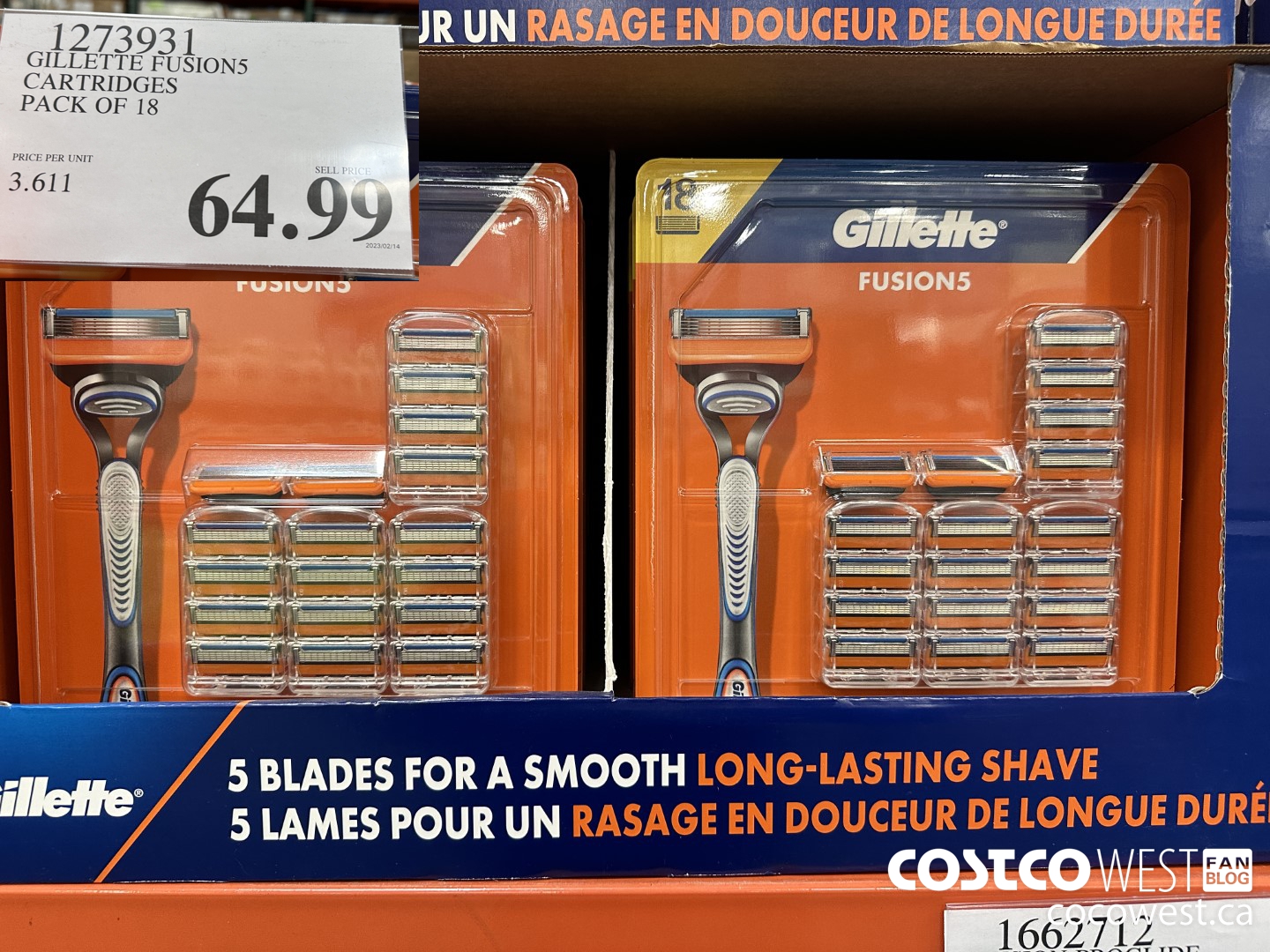 1273931 GILLETTE FUSION5 CARTRIDGES PACK OF 18 $64.99