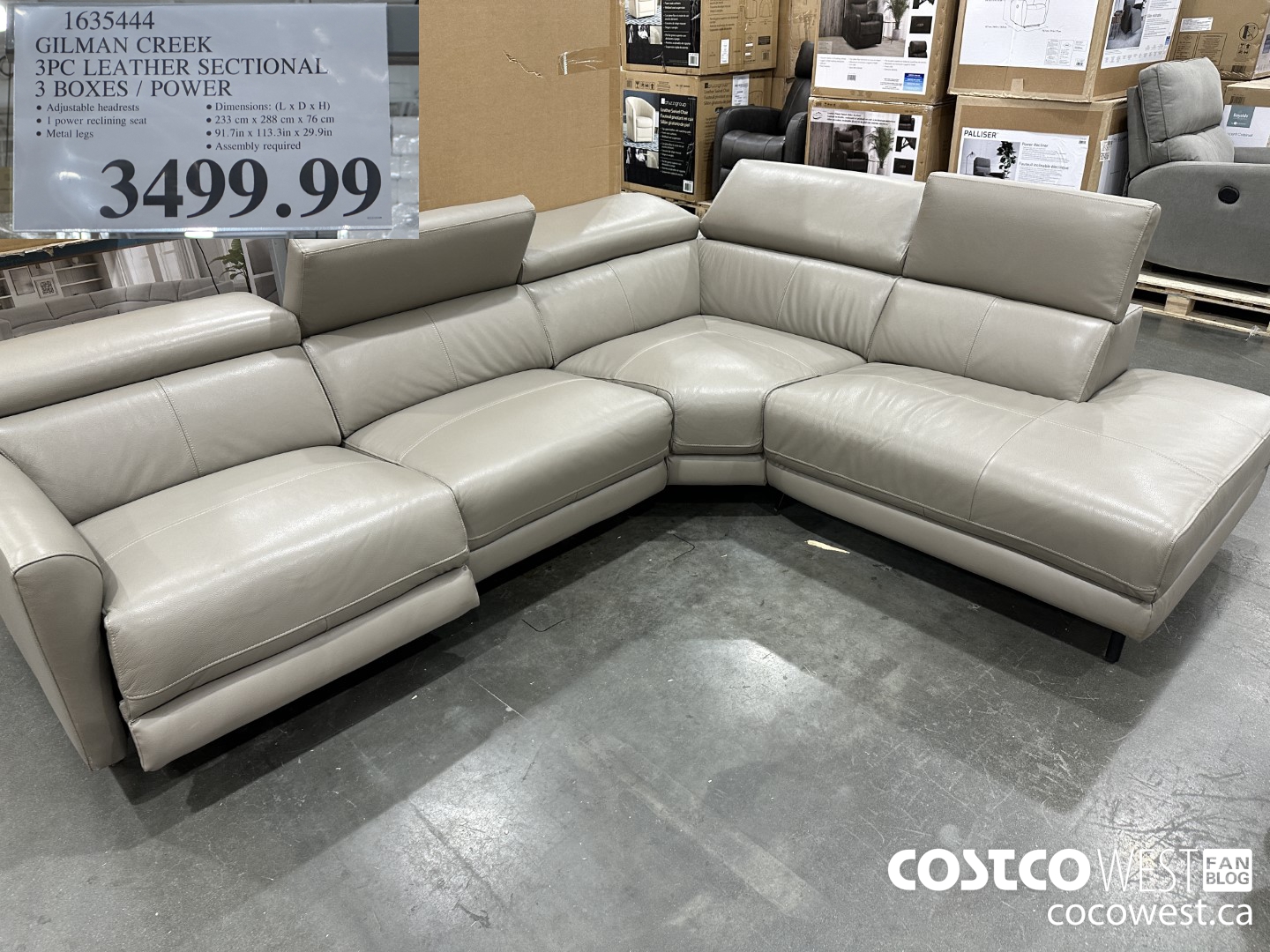 Costco Winter 2023 Seasonal Superpost Furniture Garden BBQ   GILMAN CREEK 3PC LEATHER SECTIONAL 3 BOXES  POWER 20230206 115267 