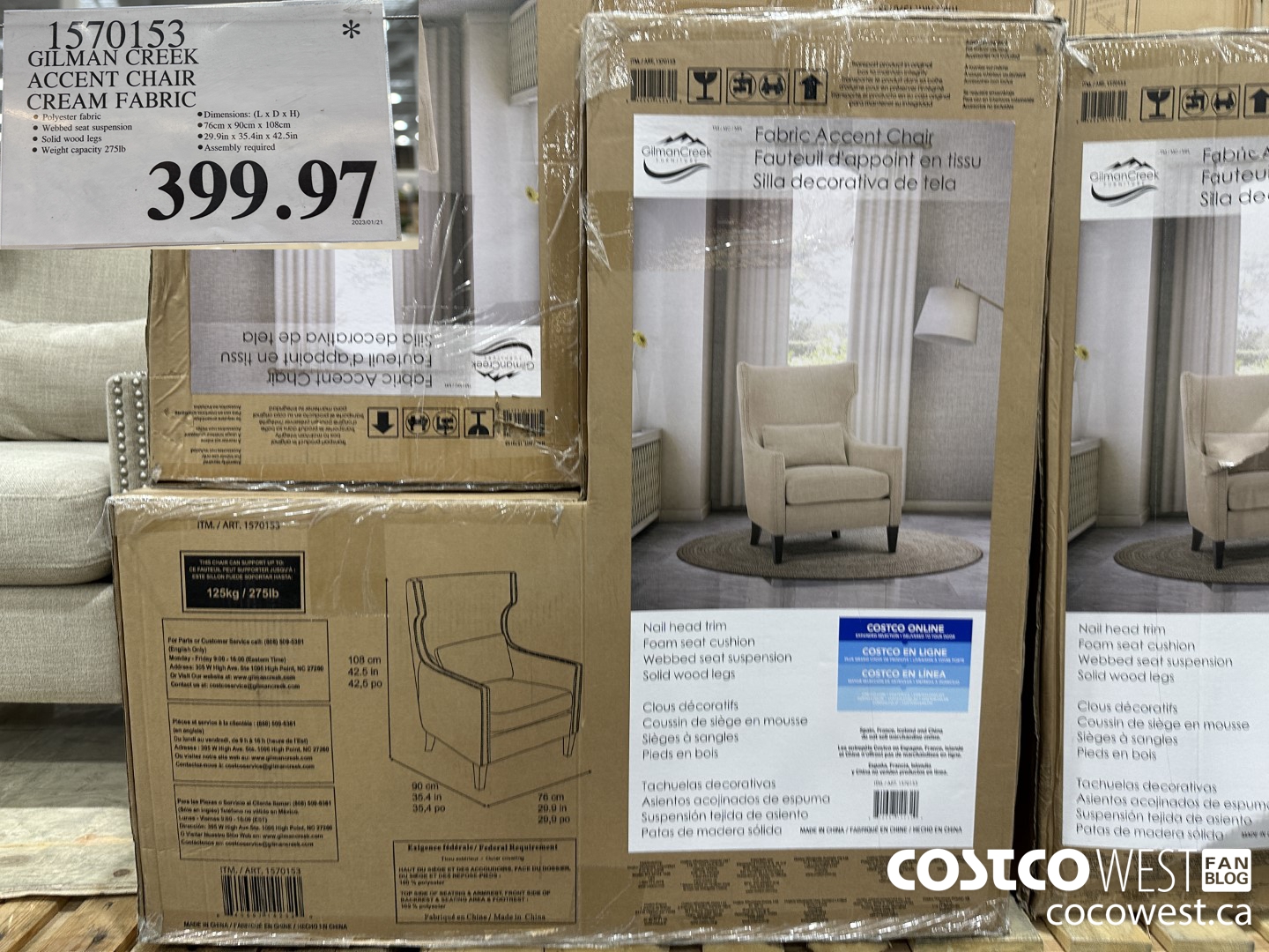 1570153 GILMAN CREEK ACCENT CHAIR CREAM FABRIC $399.97