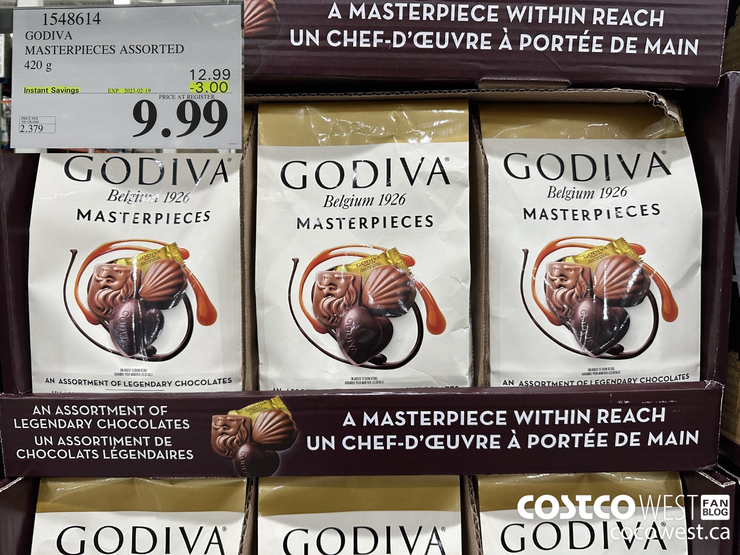 1548614 GODIVA MASTERPIECES ASSORTED 415 g ($3.00 INSTANT SAVINGS EXPIRES ON 2023-02-19) $9.99