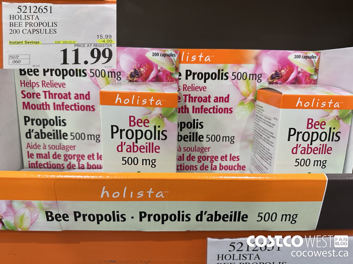 5212651 HOLISTA BEE PROPOLIS 200 CAPSULES ($4.00 INSTANT SAVINGS EXPIRES ON 2023-02-12) $11.99