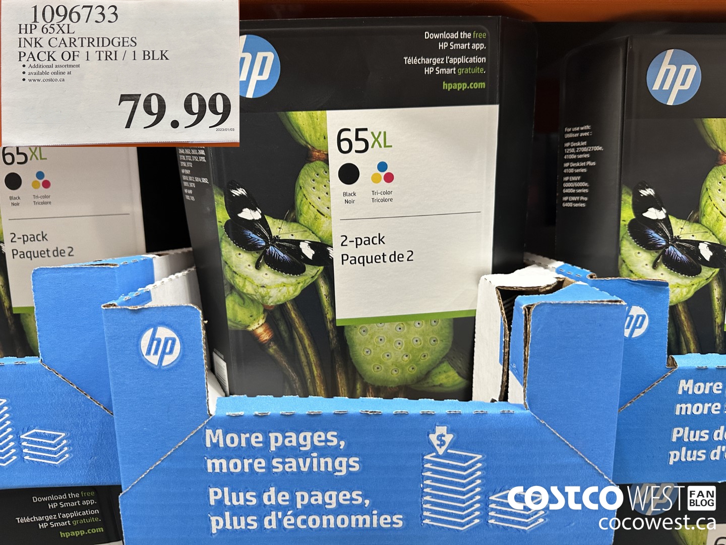 1096733 HP 65XL INK CARTRIDGES PACK OF 1 TRI / 1 BLK $79.99