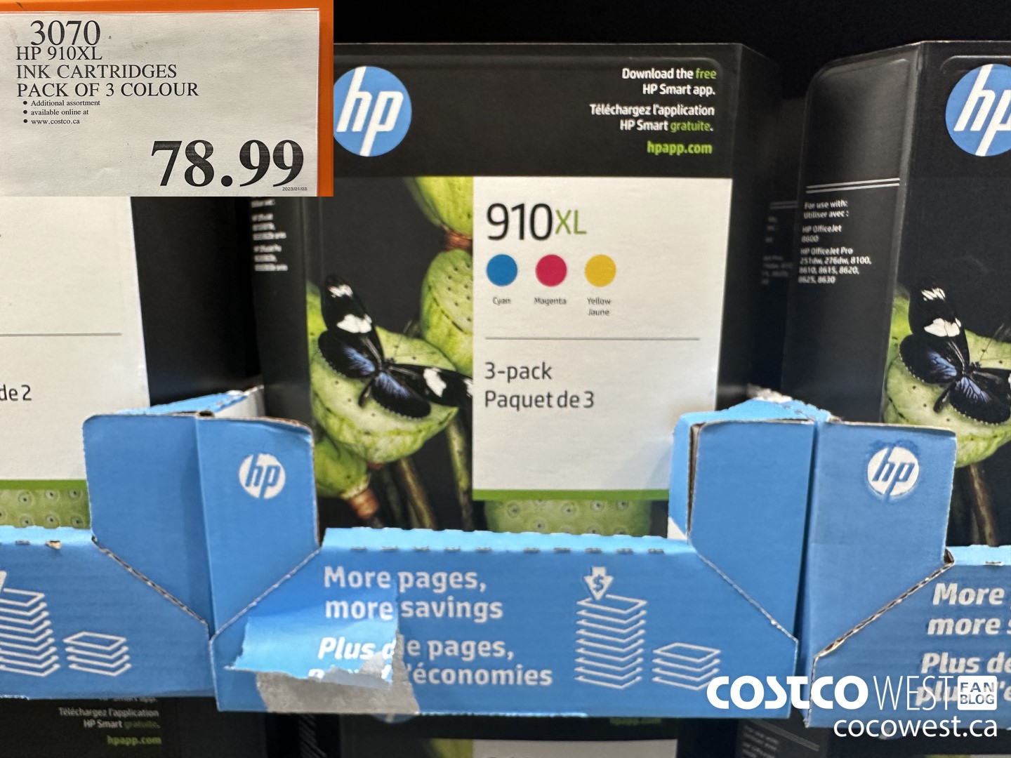 3070 HP 910XL INK CARTRIDGES PACK OF 3 COLOUR $78.99