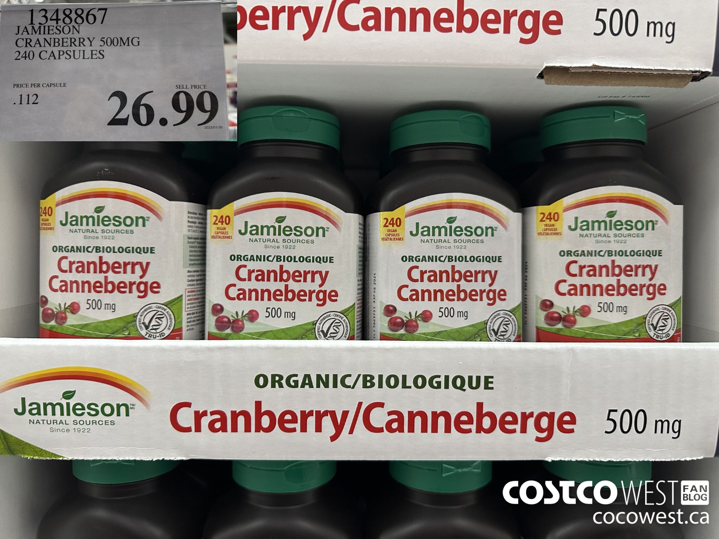 1348867 JAMIESON CRANBERRY 500MG 240 CAPSULES $26.99