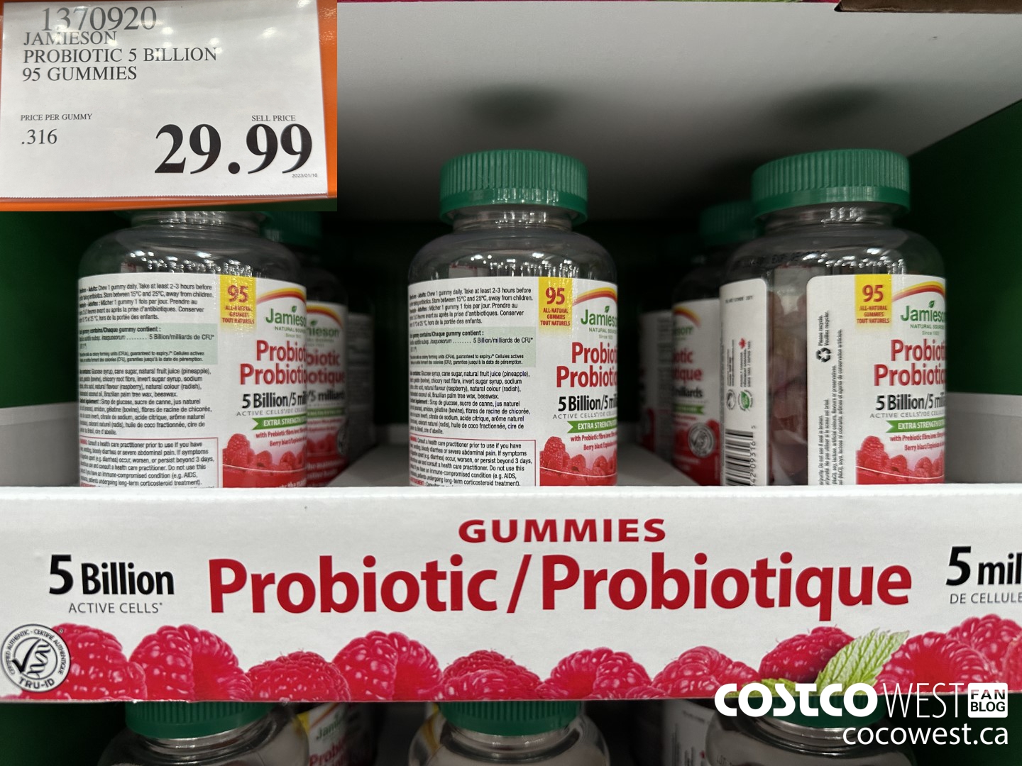 1370920 JAMIESON PROBIOTIC 5 BILLION 95 GUMMIES $29.99