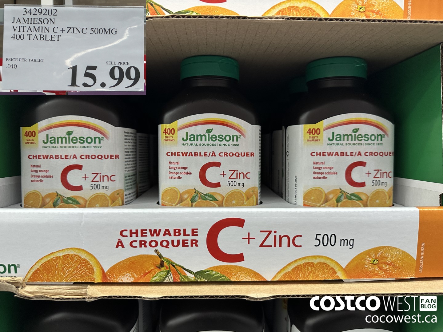 3429202 JAMIESON VITAMIN C+ZINC 500MG 400 TABLET $15.99
