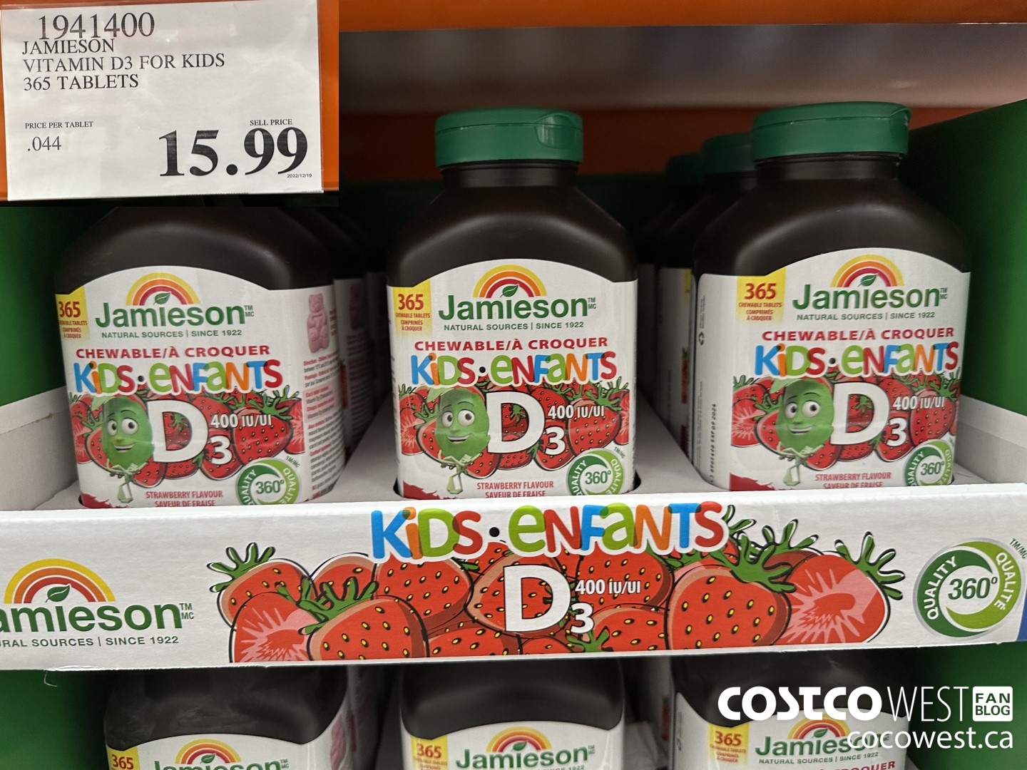 1941400 JAMIESON VITAMIN D3 FOR KIDS 365 TABLETS $15.99