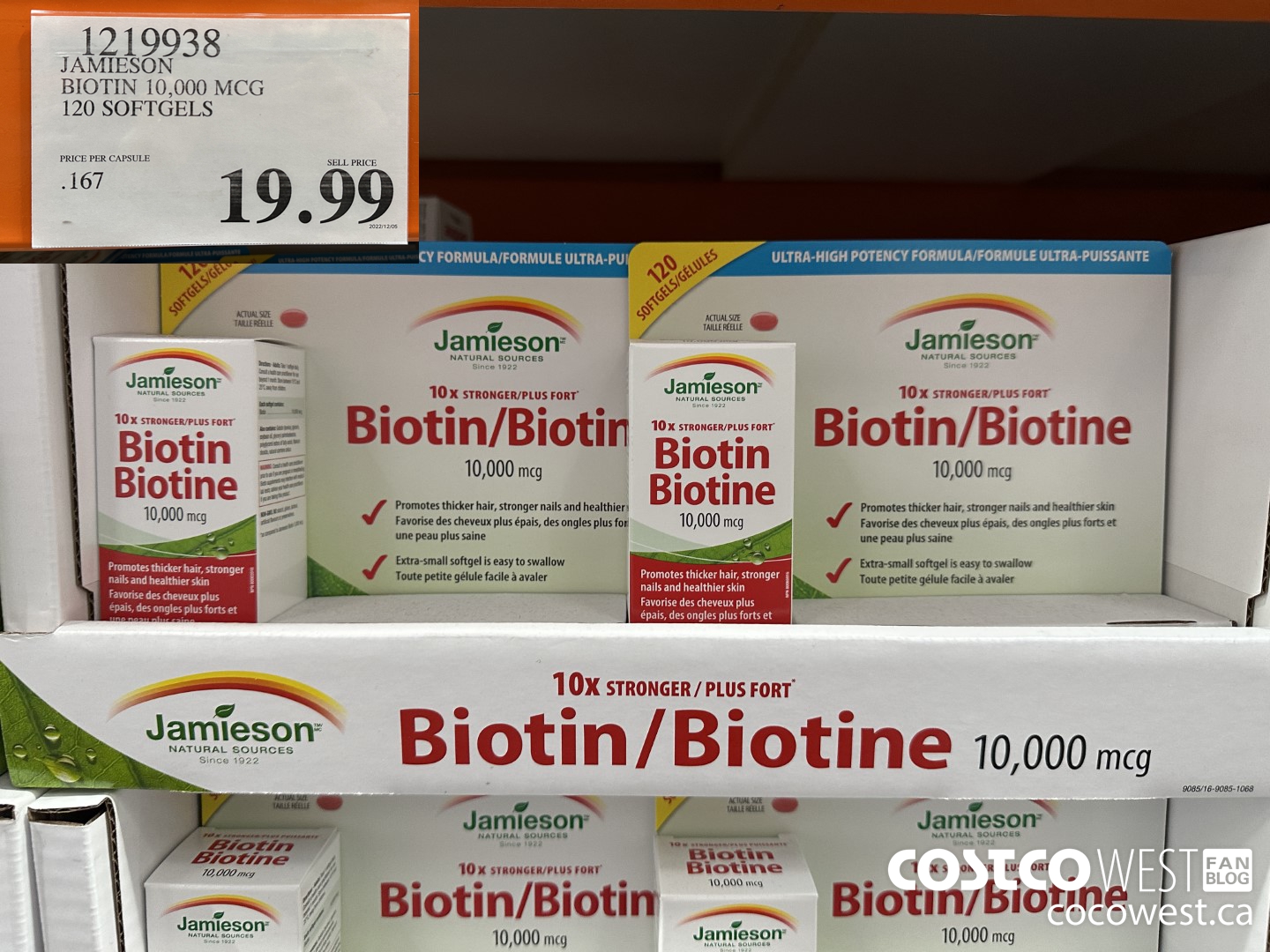 1219938 JAMIESON BIOTIN 10,000 MCG 120 SOFTGELS $19.99