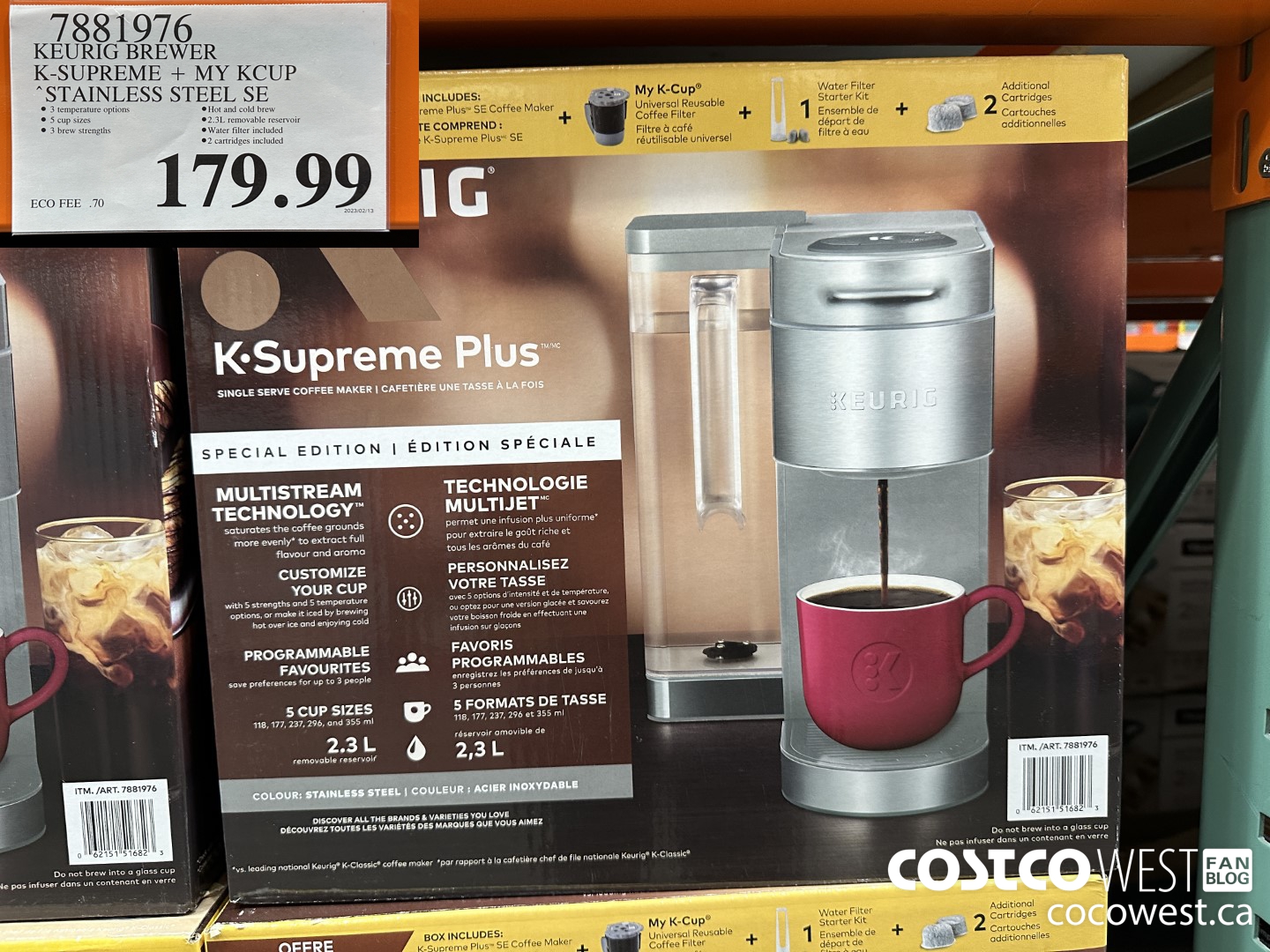 7881976 KEURIG BREWER K-SUPREME + MY KCUP STAINLESS STEEL SE $179.99