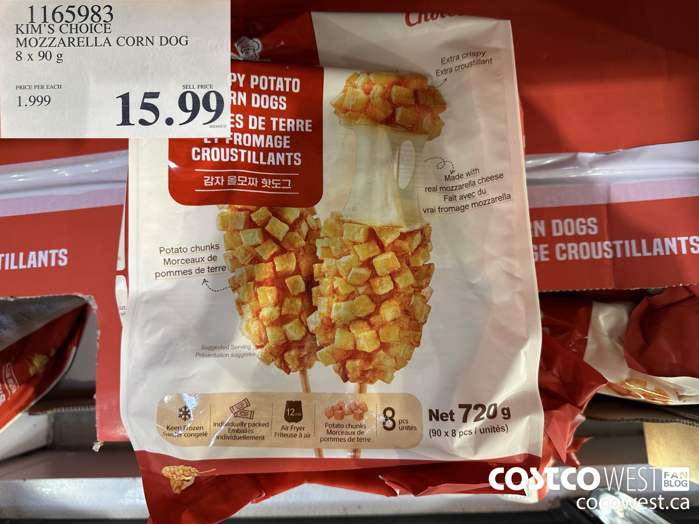 1165983 KIM'S CHOICE MOZZARELLA CORN DOG 8 X 90 G $15.99