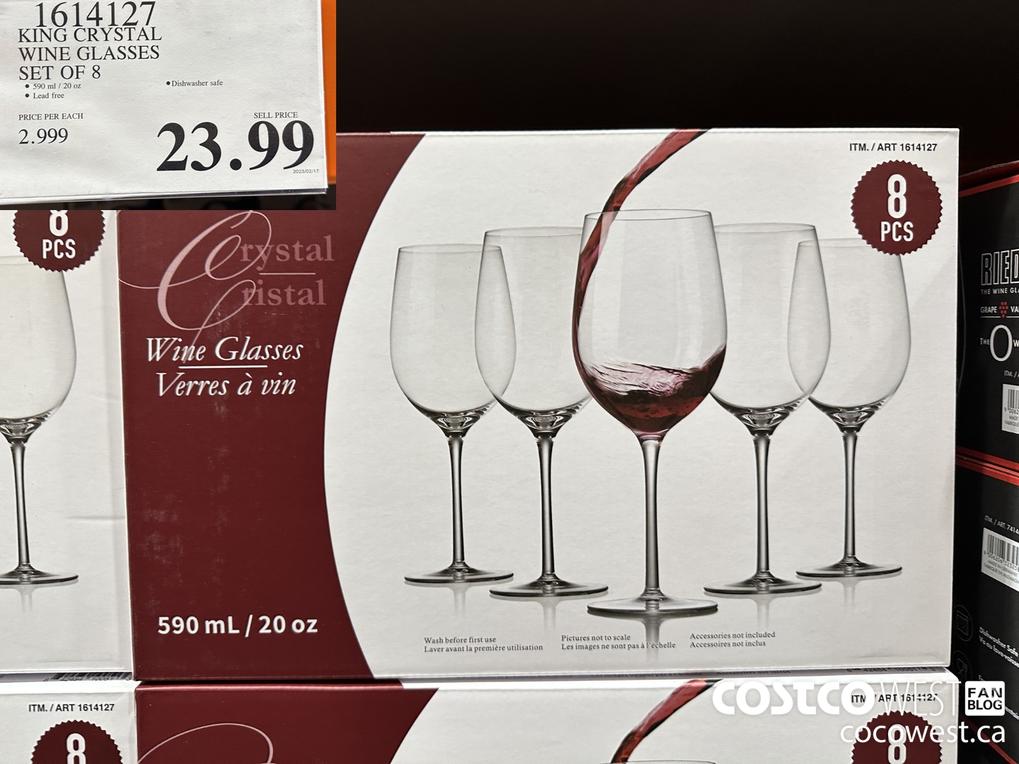 1614127 KING CRYSTAL WINE GLASSES SET OF 8 $23.99