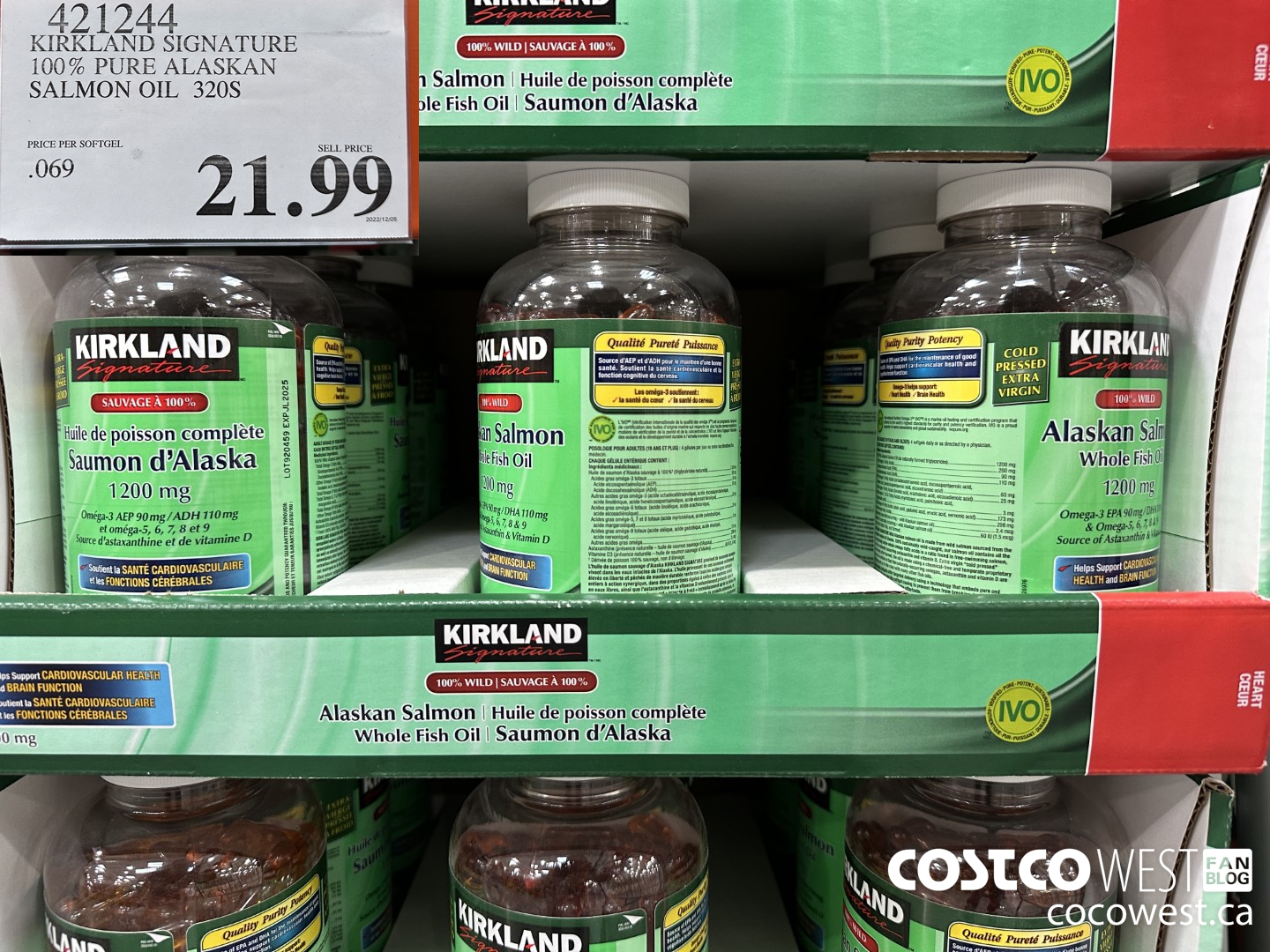 421244 KIRKLAND SIGNATURE 100% PURE ALASKAN SALMON OIL 320S $21.99