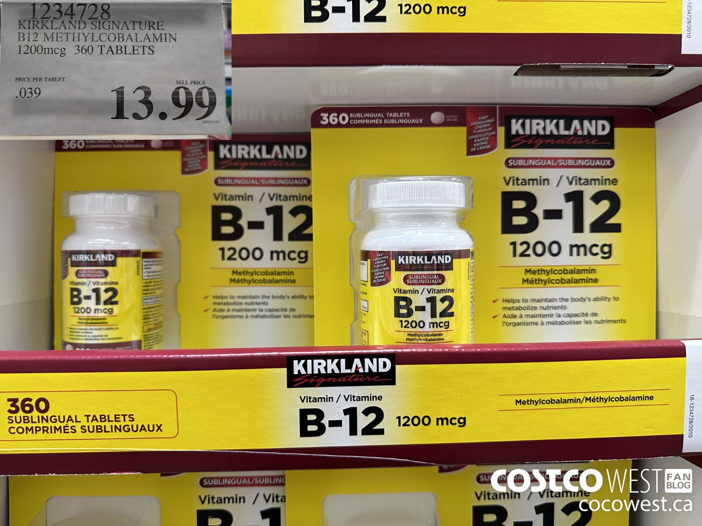 1234728 KIRKLAND SIGNATURE B12 METHYLCOBALAMIN 1200mcg 360 TABLETS $13.99
