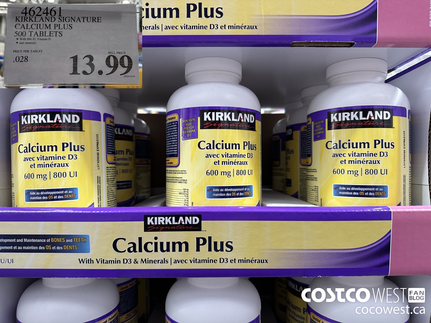 462461 KIRKLAND SIGNATURE CALCIUM PLUS 500 TABLETS $13.99