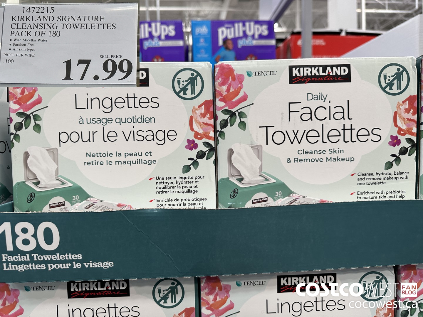 1472215 KIRKLAND SIGNATURE CLEANSING TOWELETTES PACK OF 180  $17.99