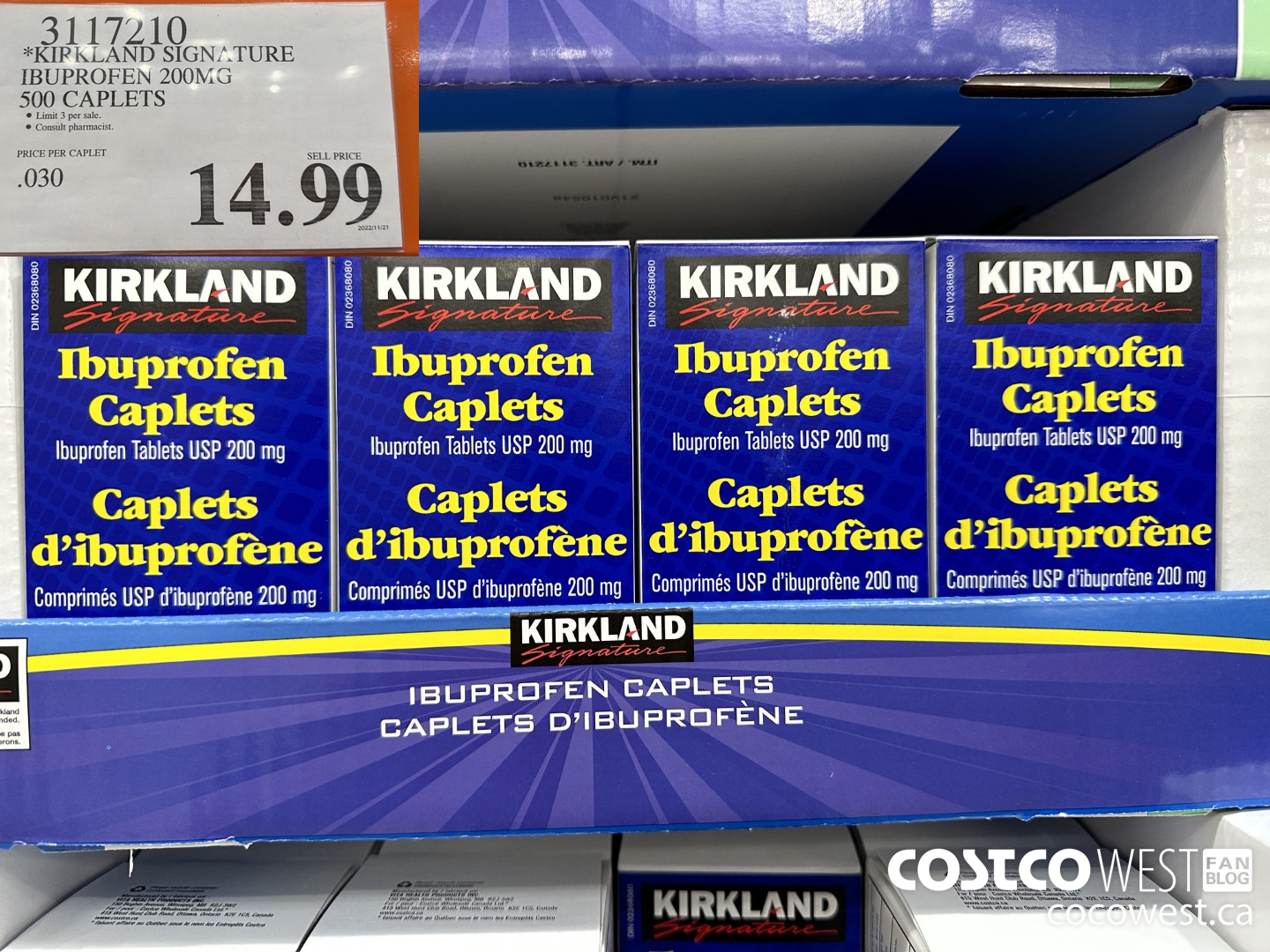3117210 KIRKLAND SIGNATURE IBUPROFEN 200MG 500 CAPLETS $14.99