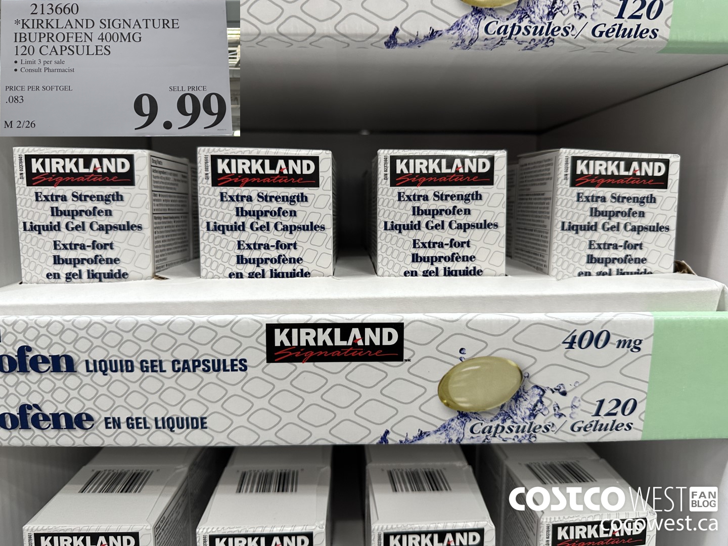 213660 KIRKLAND SIGNATURE IBUPROFEN 400MG 120 CAPSULES $9.99