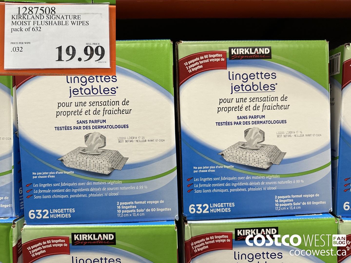 1287508 KIRKLAND SIGNATURE MOIST FLUSHABLE WIPES pack of 632 $19.99