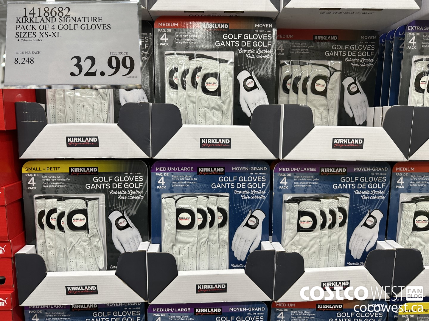 1418682 KIRKLAND SIGNATURE PACK OF 4 GOLF GLOVES SIZES XS-XL $32.99