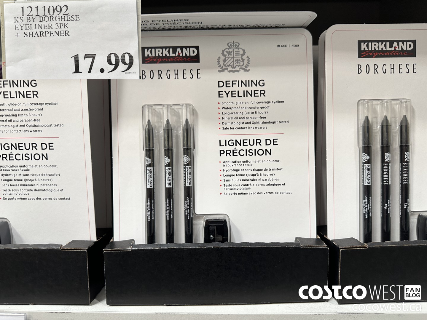 1211092 KS BY BORGHESE EYELINER 3PK + SHARPENER $17.99