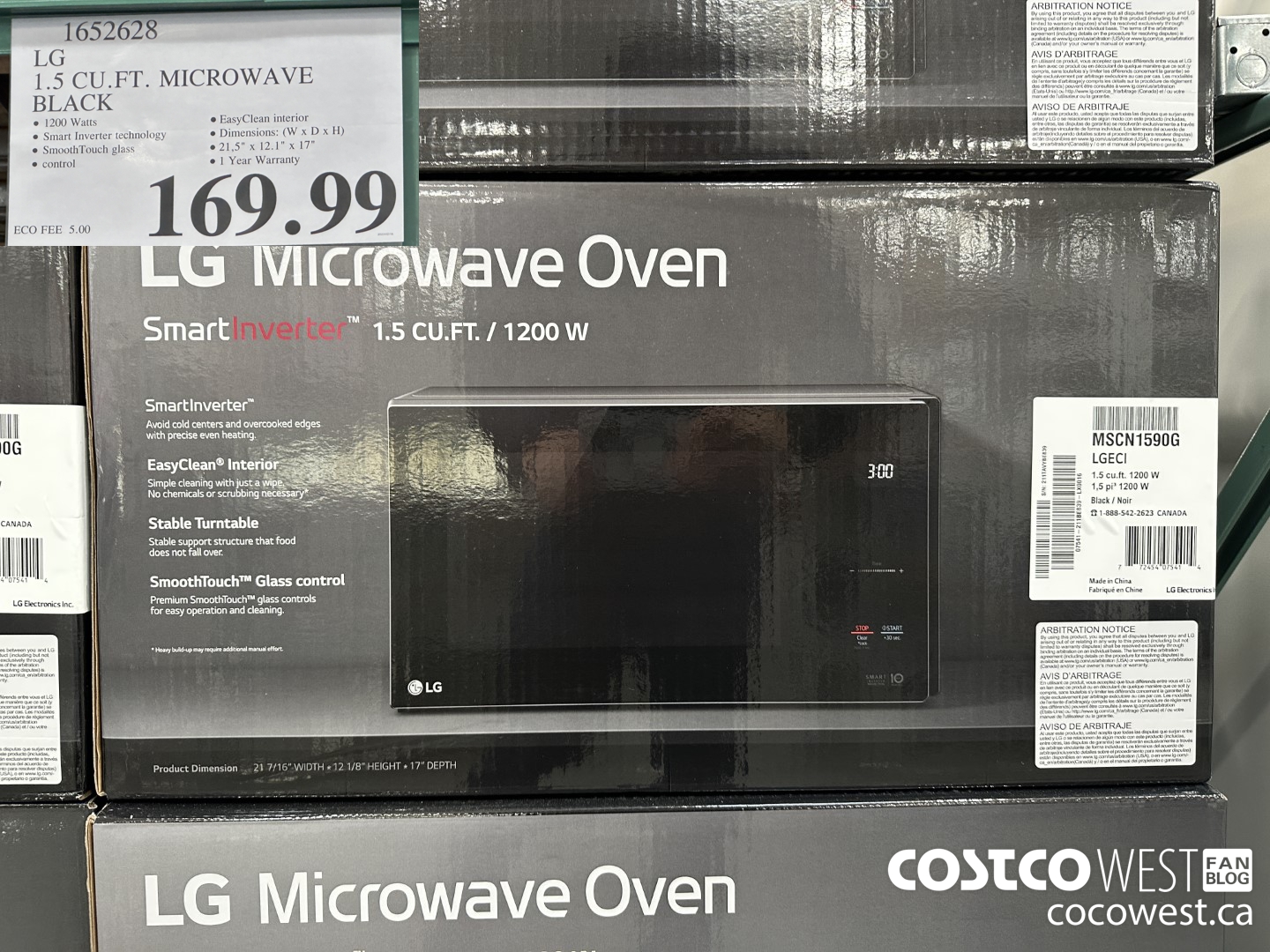 1652628 LG 1.5 CU. FT. MICROWAVE BLACK $169.99