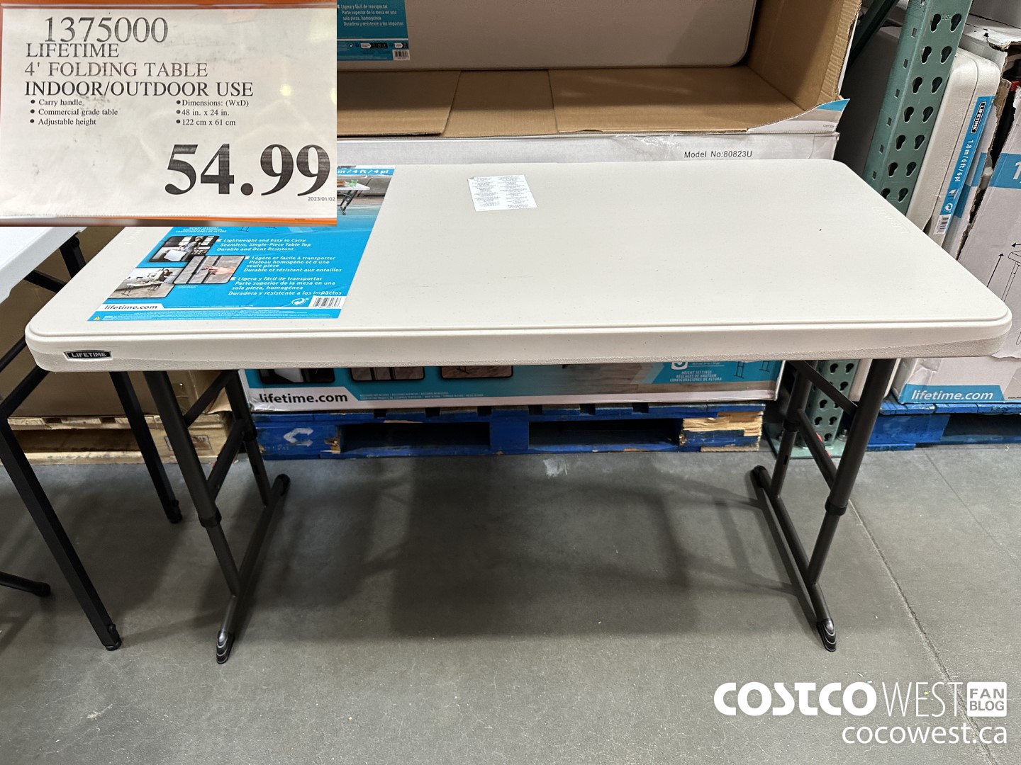 1375000 LIFETIME 4' FOLDING TABLE INDOOR/OUTDOOR USE $54.99