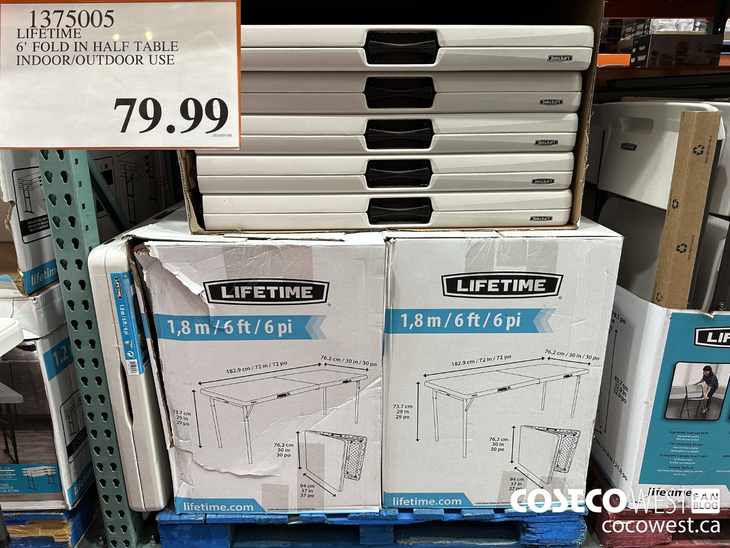 1375005 LIFETIME 6' FOLD IN HALF TABLE INDOOR/OUTDOOR USE $79.99