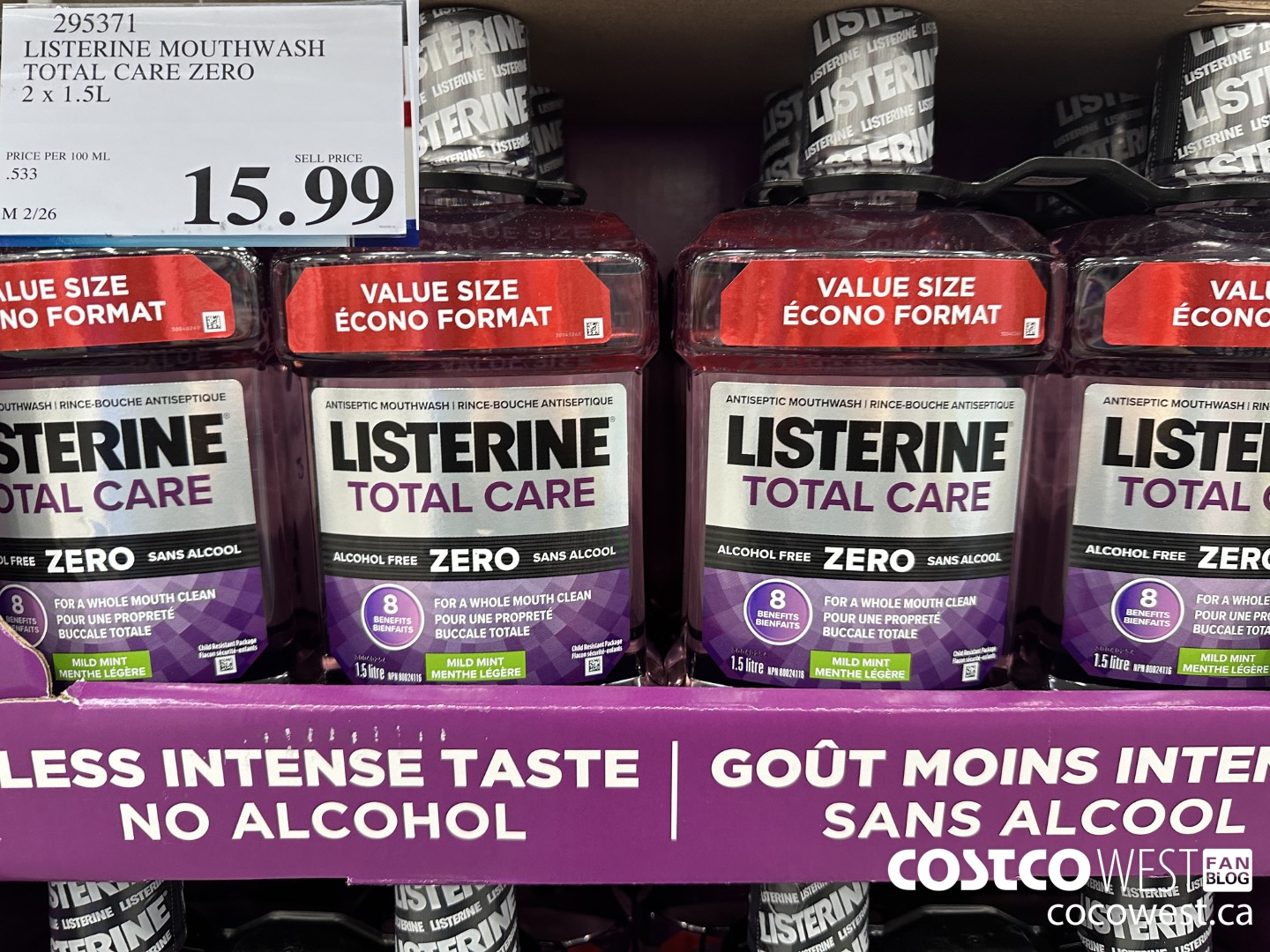 295371 LISTERINE MOUTHWASH TOTAL CARE ZERO 2 X 1.5L $15.99