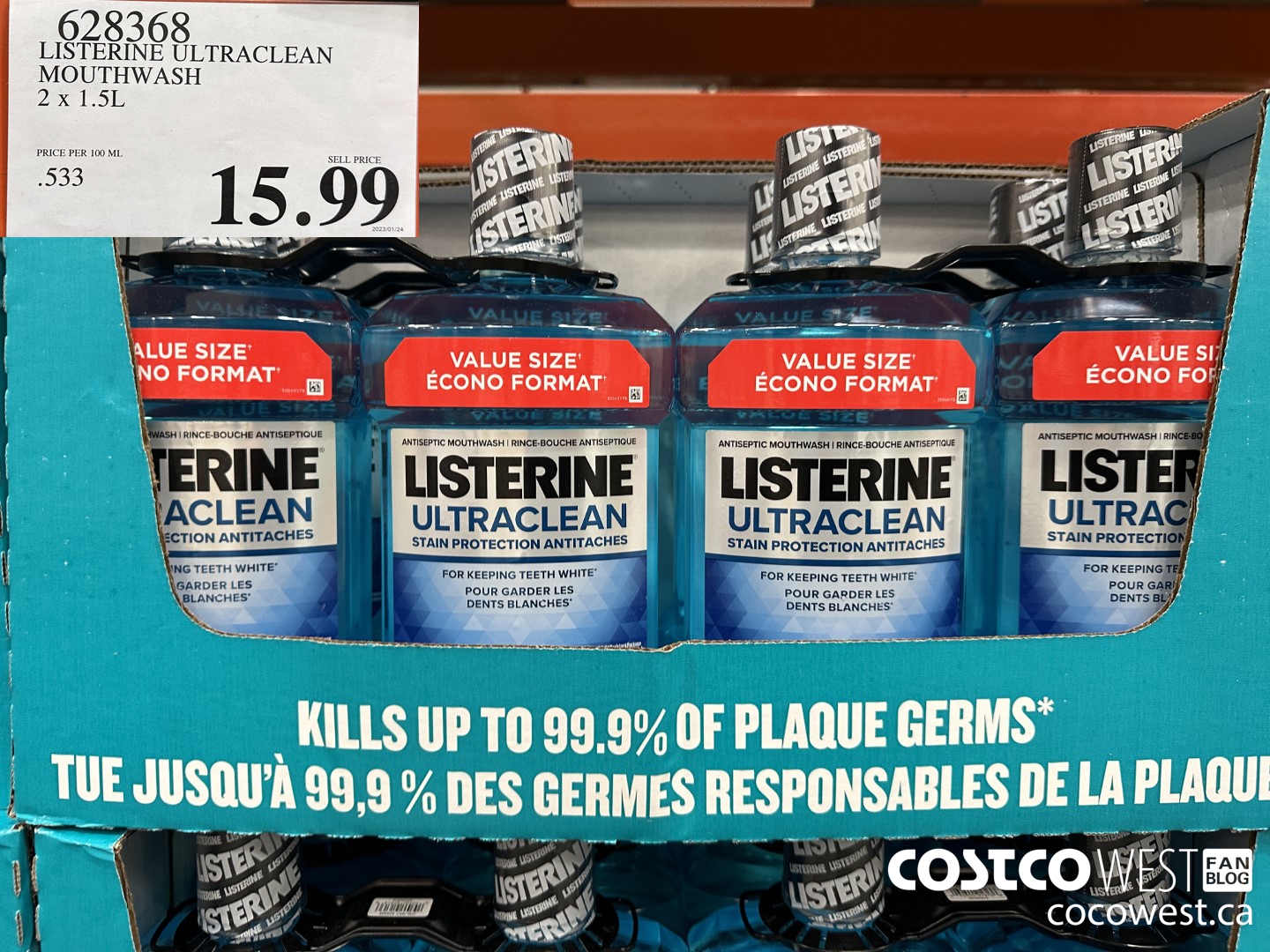 628368 LISTERINE ULTRACLEAN MOUTHWASH 2 X 1.5L $15.99