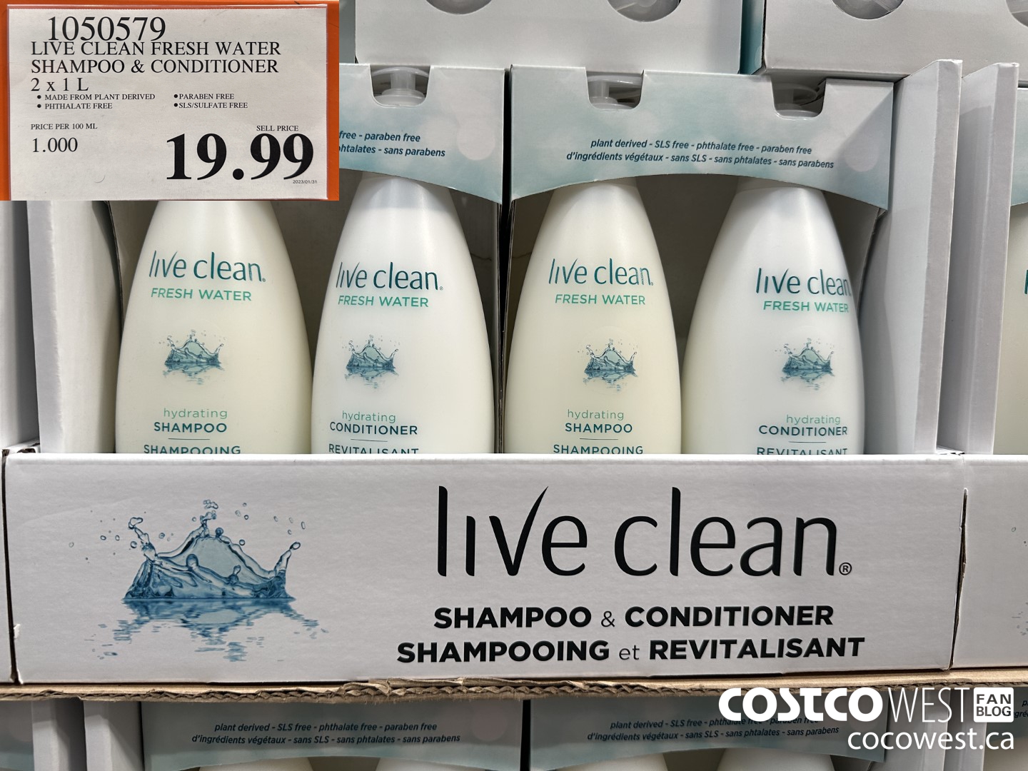 1050579 LIVE CLEAN FRESH WATER SHAMPOO & CONDITIONER 2 X 1L $19.99