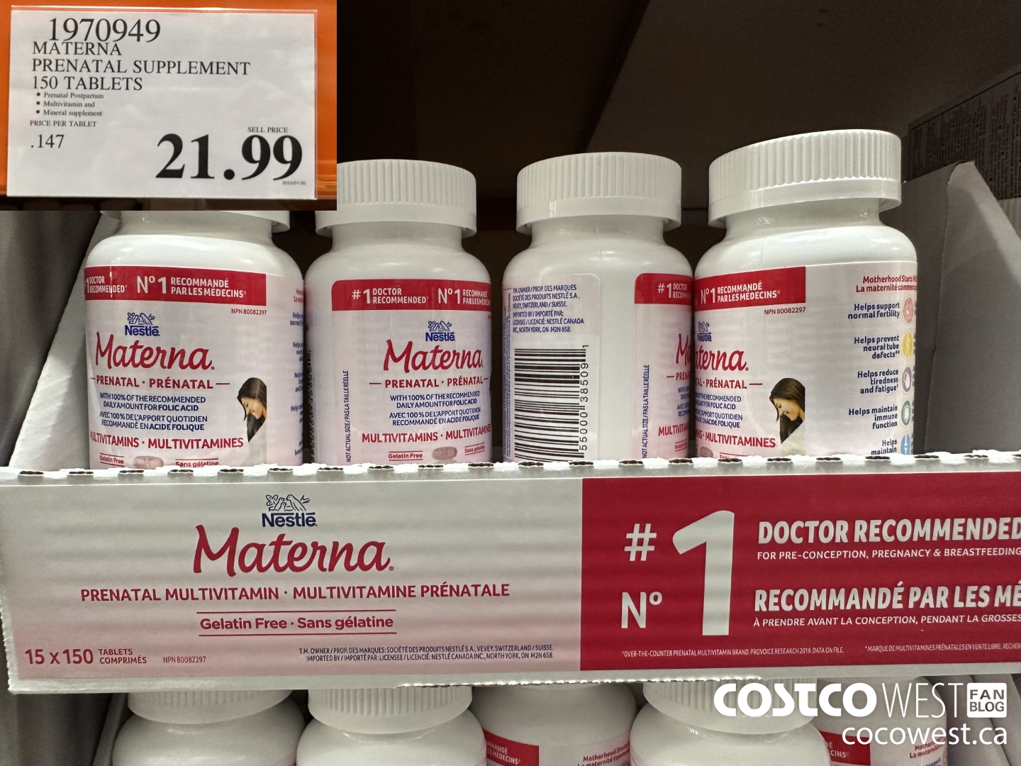 1970949 MATERNA PRENATAL SUPPLEMENT 150 TABLETS $21.99