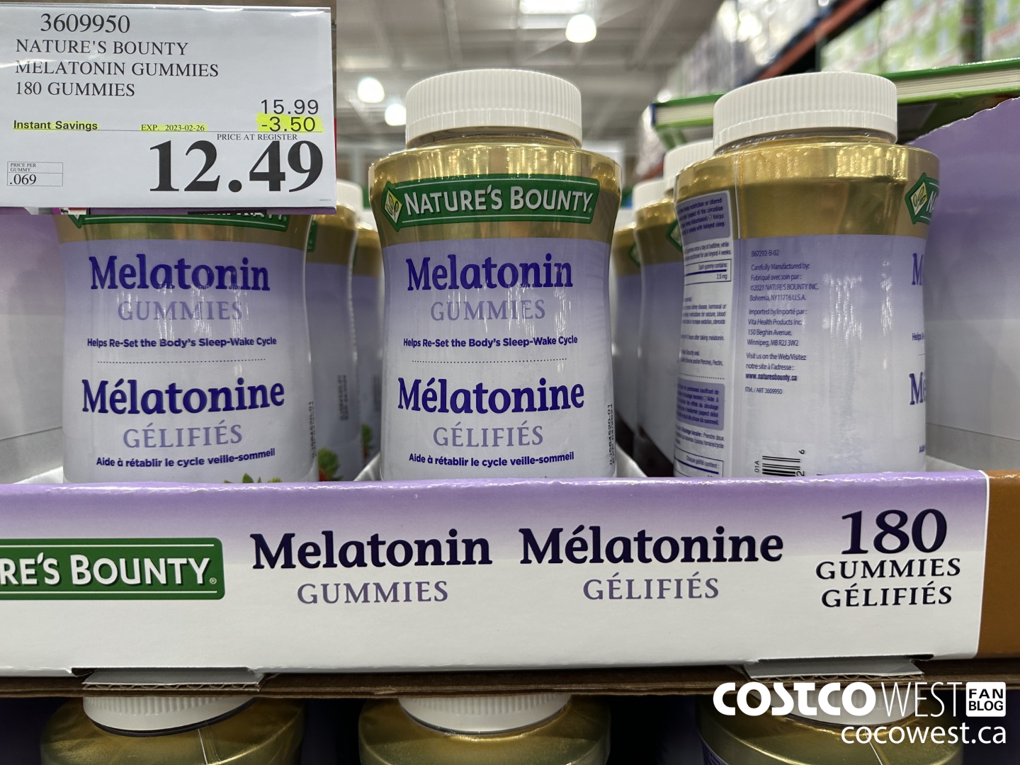 3609950 NATURE'S BOUNTY MELATONIN GUMMIES 180 GUMMIES ($3.50 INSTANT SAVINGS EXPIRES ON 2023-02-26) $12.49