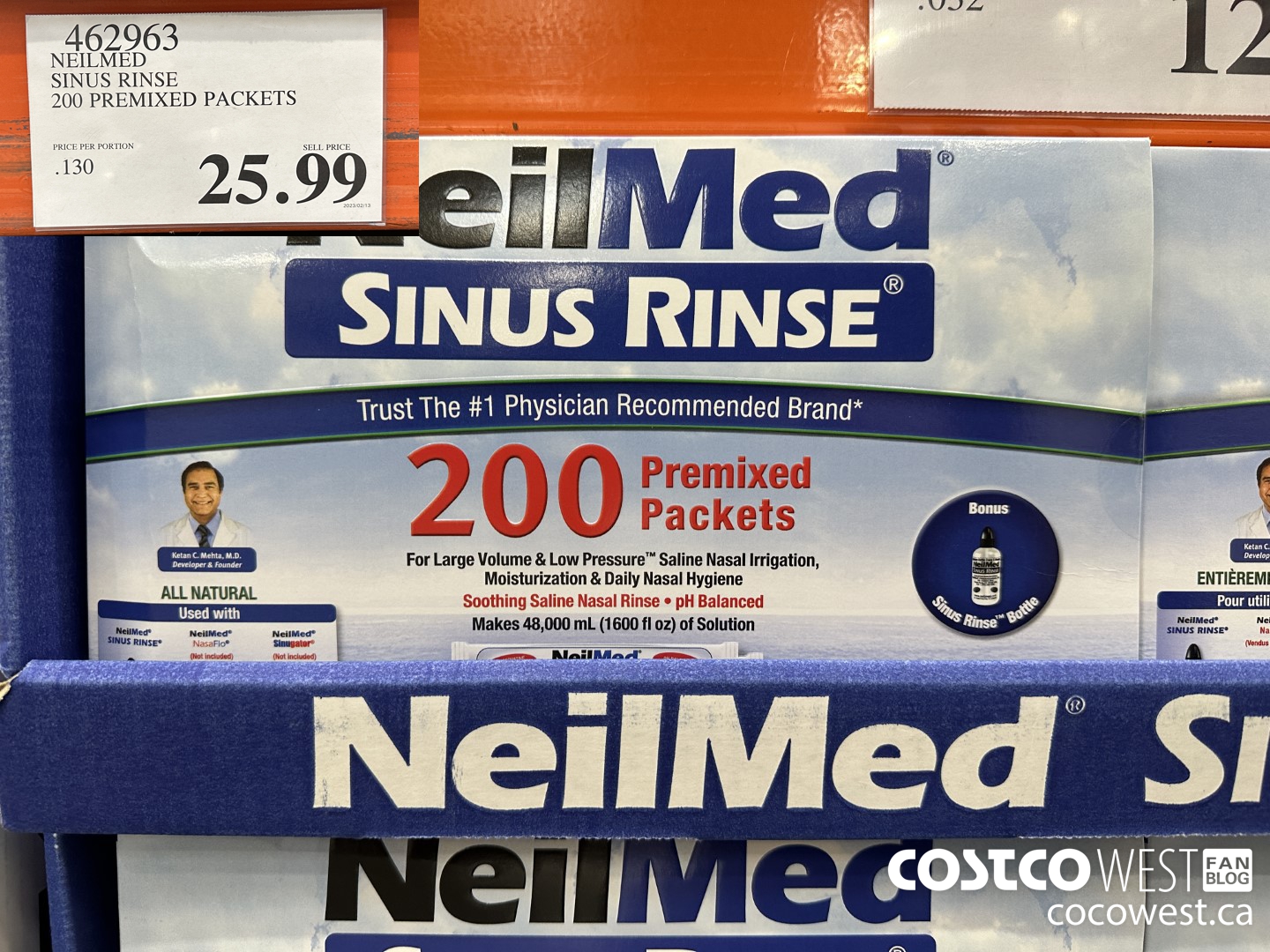 462963 NEILMED SINUS RINSE 200 PREMIXED PACKETS $25.99