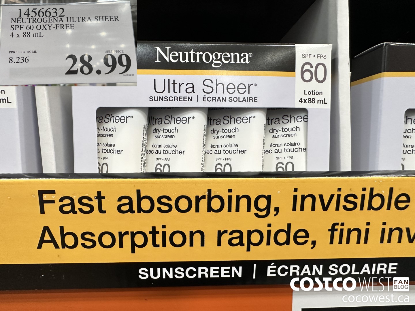 1456632 NEUTROGENA ULTRA SHEER SPF 60 OXY-FREE 4 x 88 mL $28.99