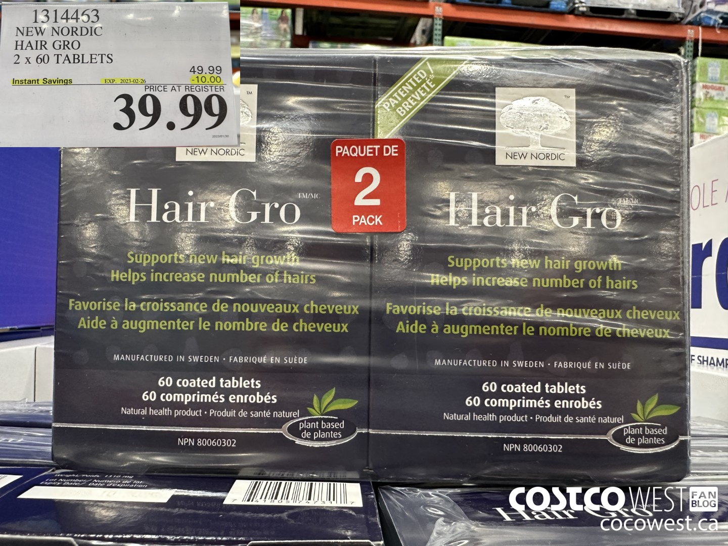 1314463 NEW NORDIC HAIR GRO 2 x 60 TABLETS ($10.00 INSTANT SAVINGS EXPIRES ON 2023-02-26) $39.99