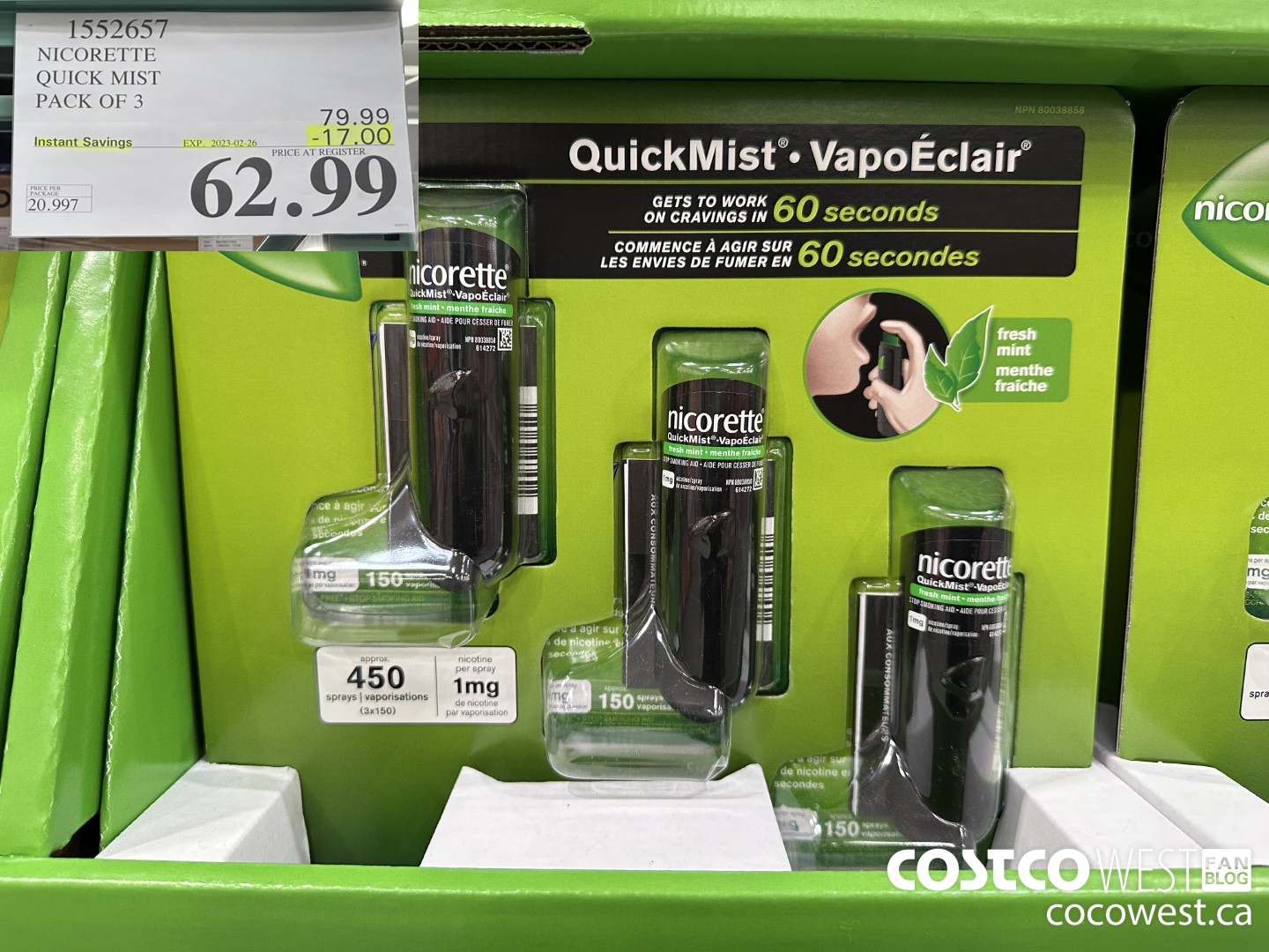 1552657 NICORETTE QUICK MIST PACK OF 3 ($17.00 INSTANT SAVINGS EXPIRES ON 2023-02-26) $62.99