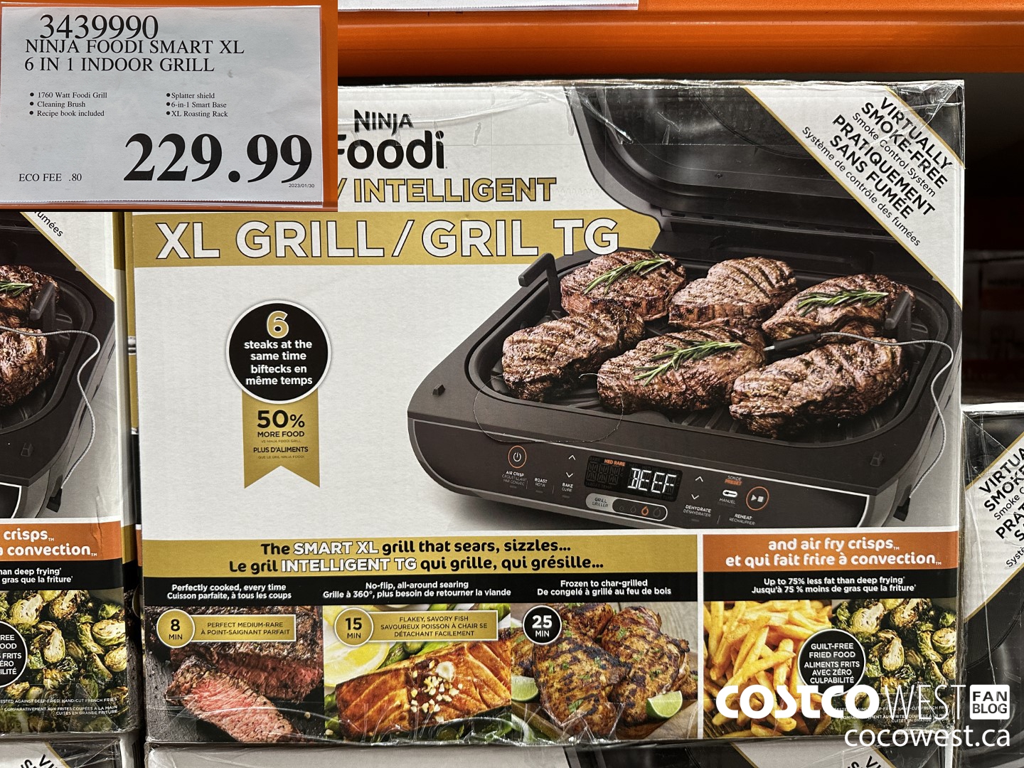 3439990 NINJA FOODI SMART XL 6 IN 1 INDOOR GRILL $229.99