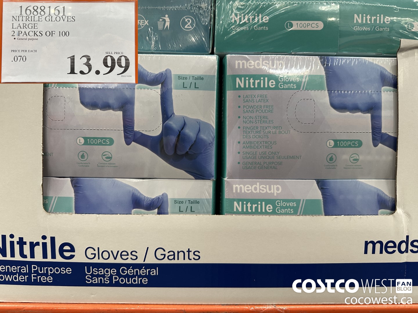 1688161 NITRILE GLOVES LARGE 2 PACKS OF 100 $13.99