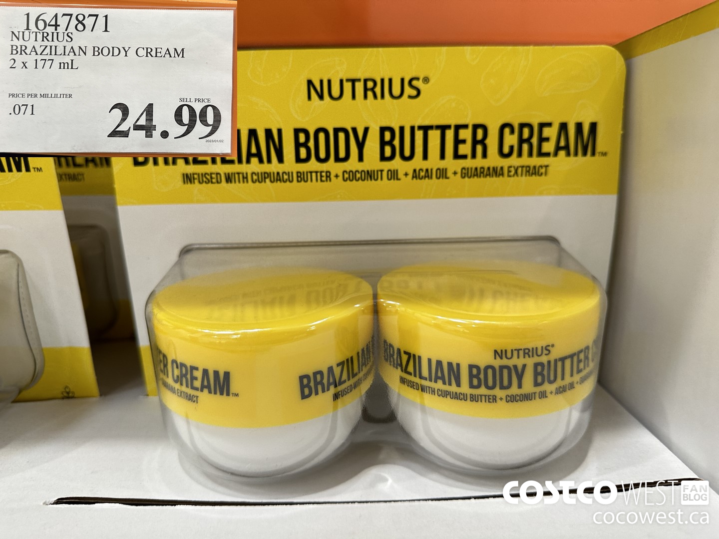 1647871 NUTRIUS BRAZILIAN BODY CREAM 2 X 177 ML $24.99