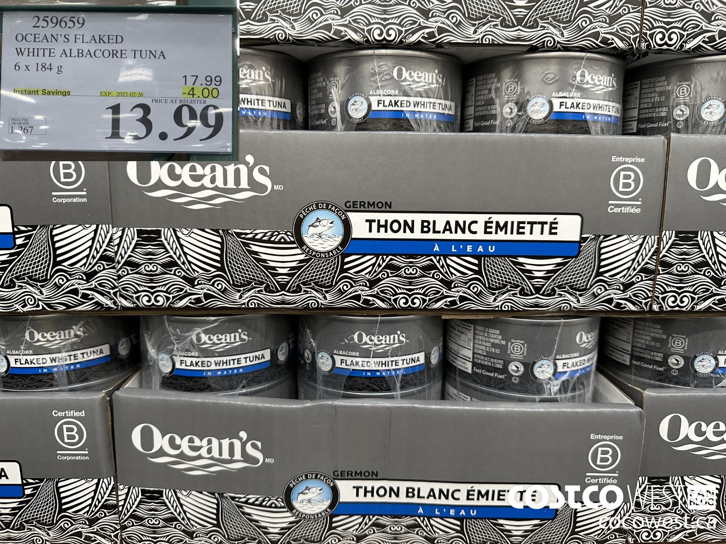 259659 OCEAN'S FLAKED WHITE ALBACORE TUNA 6 x 184 g ($4.00 INSTANT SAVINGS EXPIRES ON 2023-02-26) $13.99