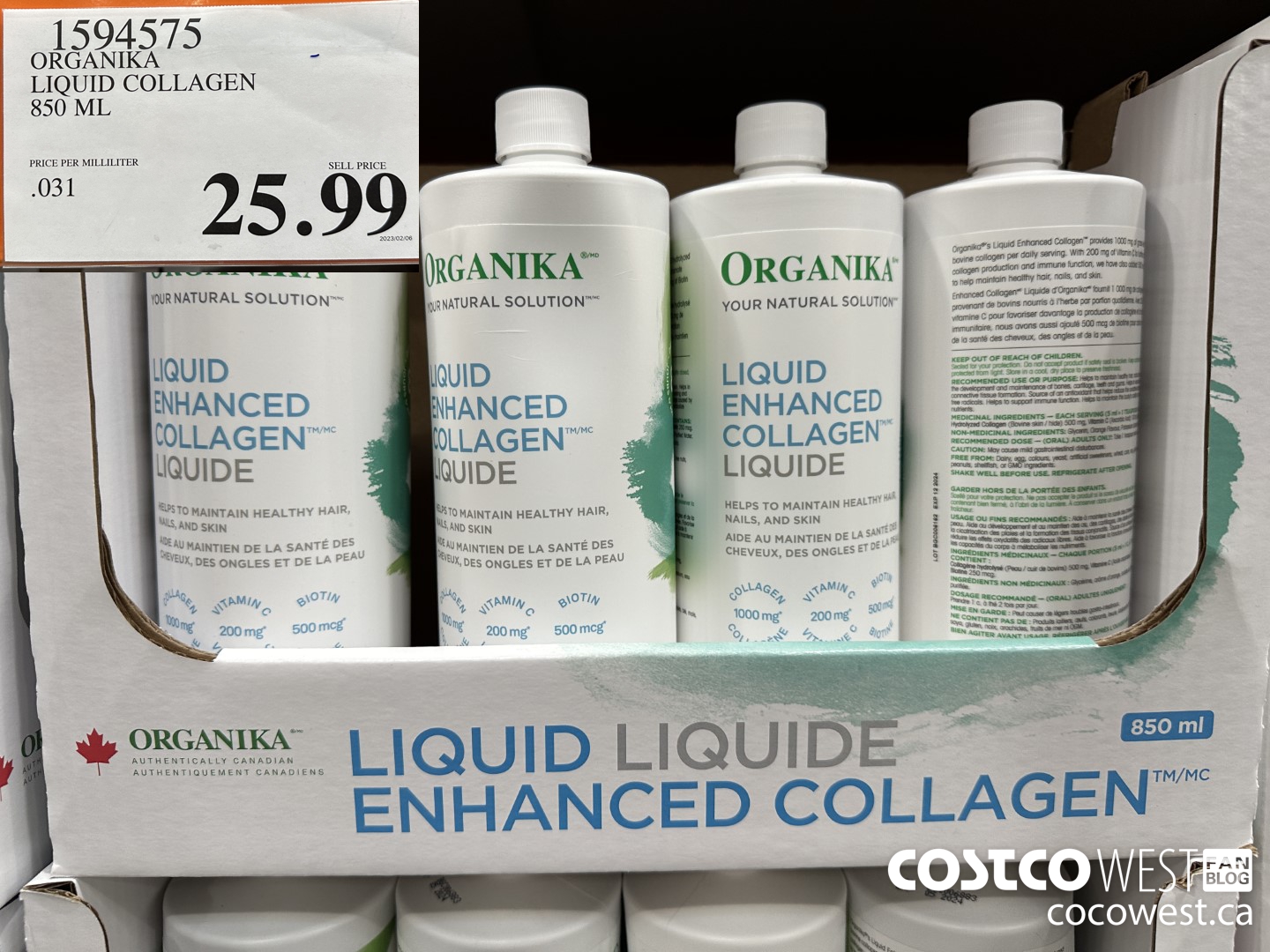 1594575 ORGANIKA LIQUID COLLAGEN 850 ML $25.99