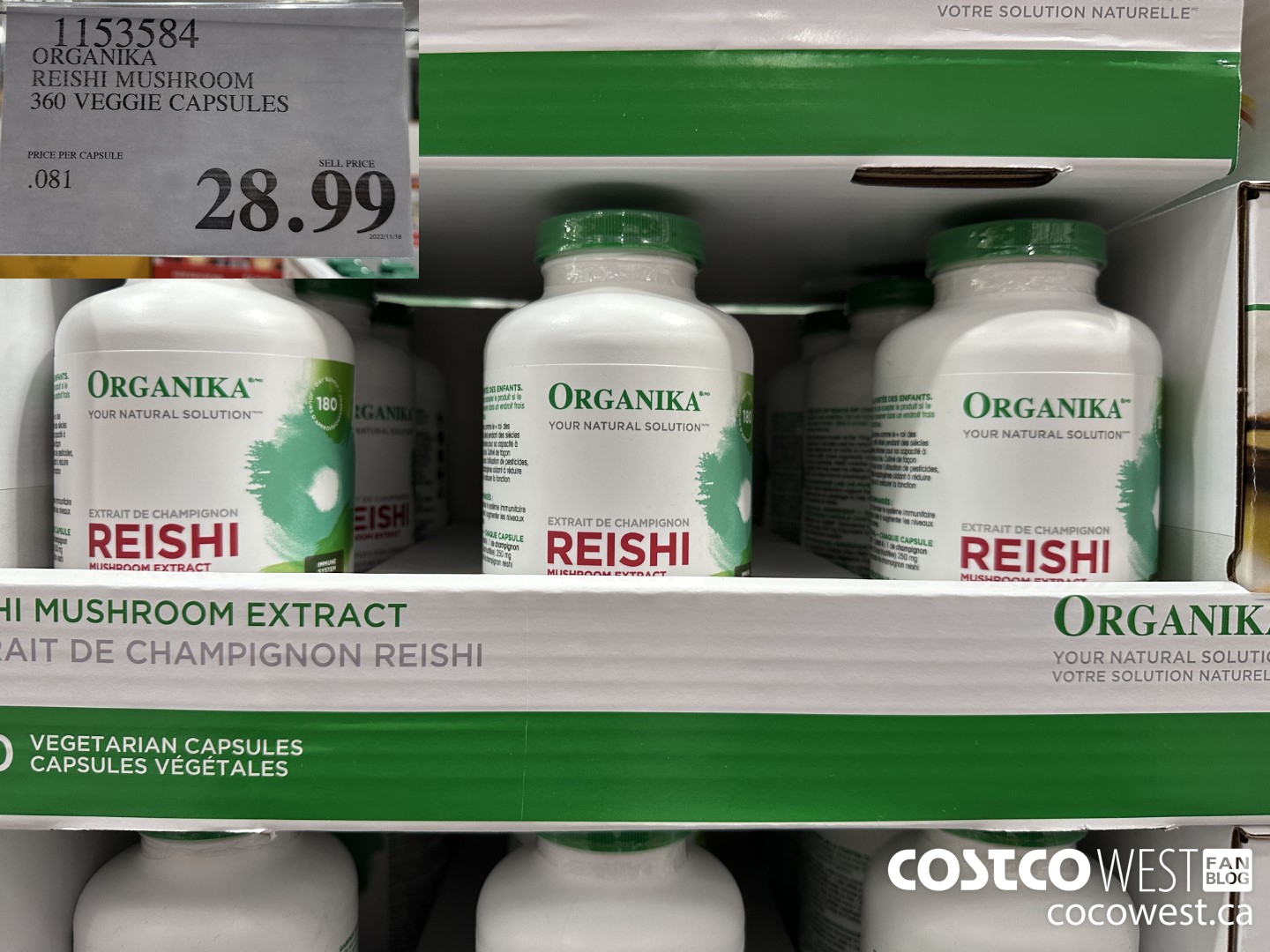 1153584 ORGANIKA REISHI MUSHROOM 360 VEGGIE CAPSULES $28.99