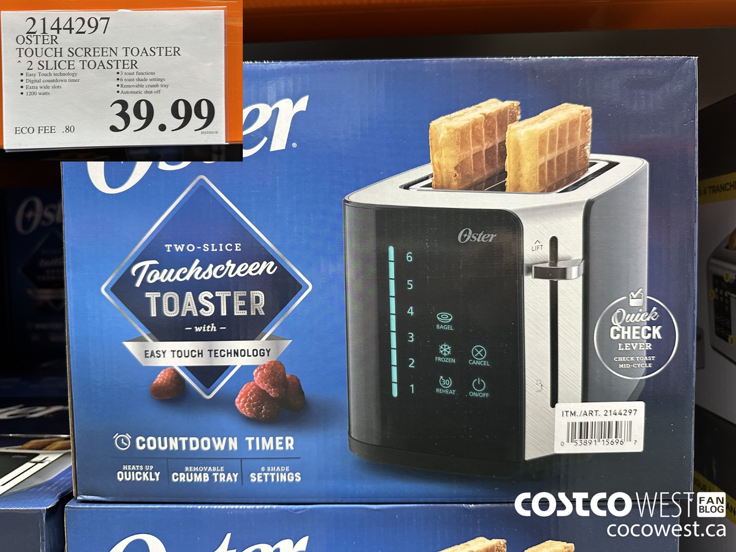 2144297 OSTER TOUCH SCREEN TOASTER 2 SLICE TOASTER $39.99