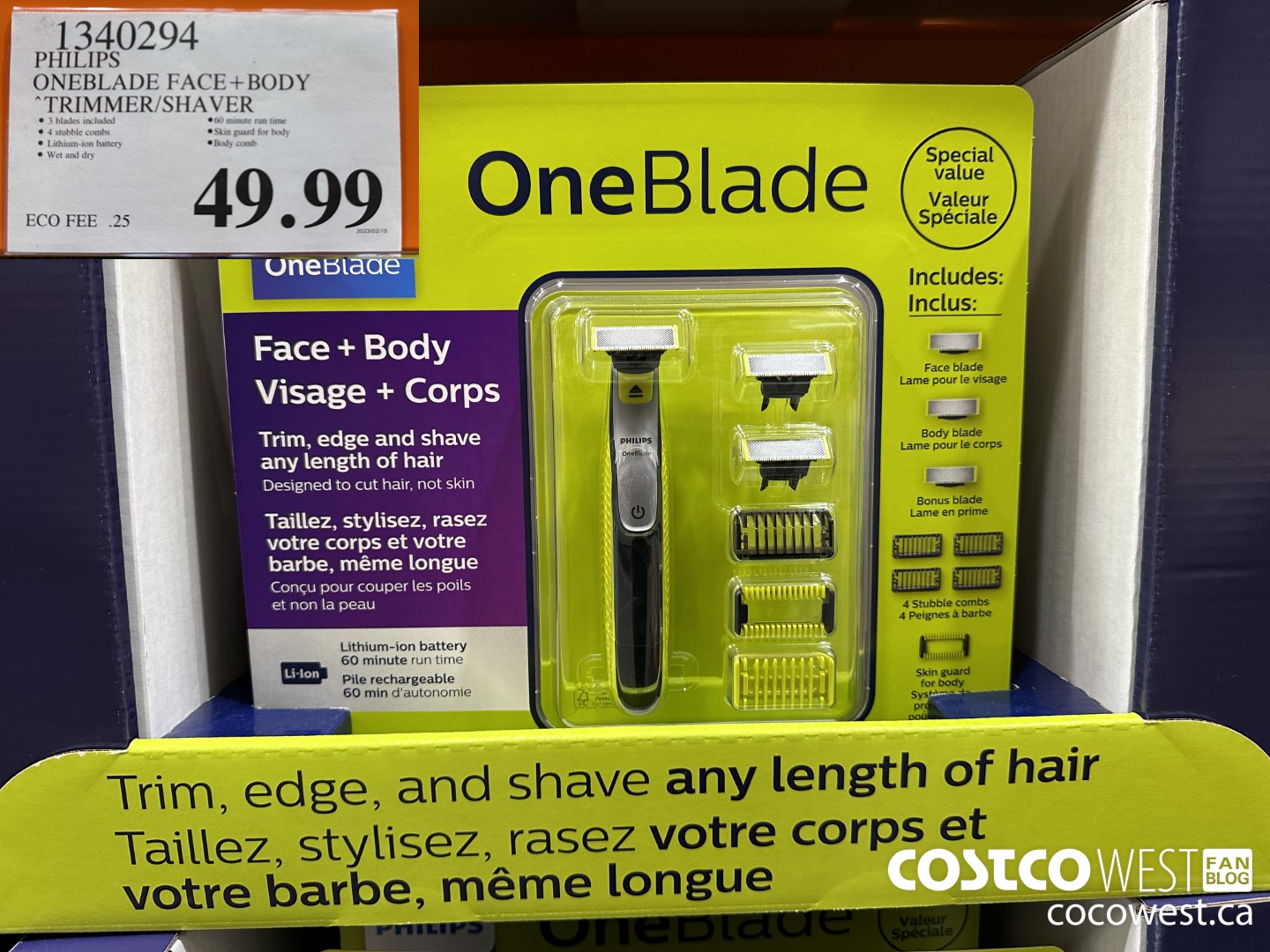 1340294 PHILIPS ONEBLADE FACE+BODY TRIMMER/SHAVER $49.99