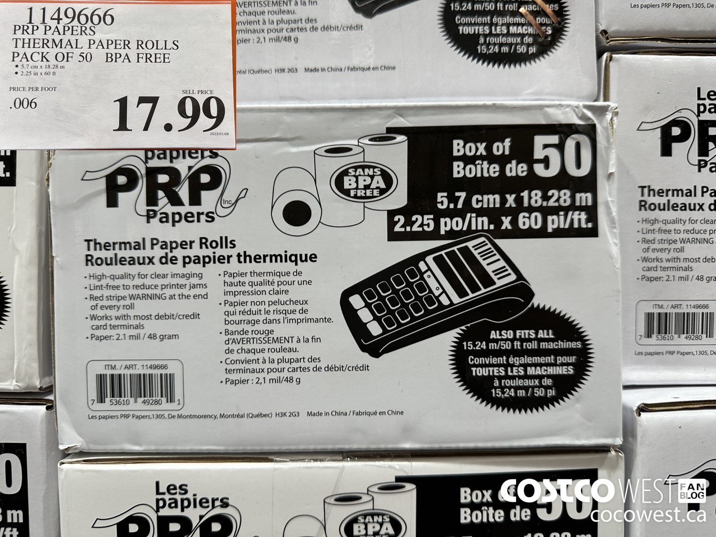 1149666 PRP PAPERS THERMAL PAPER ROLLS PACK OF 50 BPA FREE $17.99