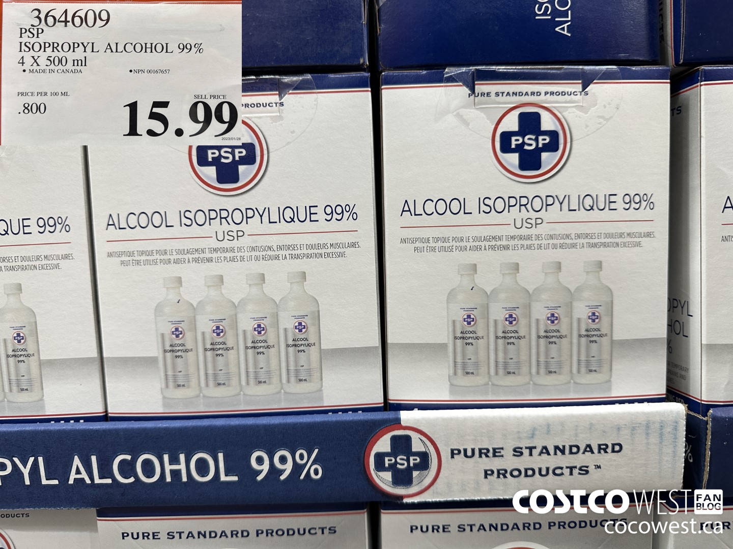 364609 PSP ISOPROPYL ALCOHOL 99% 4 X 500 ml $15.99