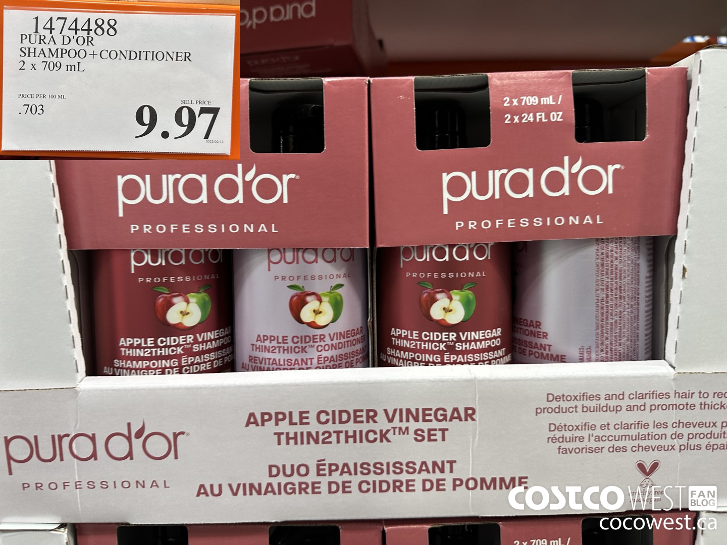 1474488 PURA D'OR SHAMPOO+CONDITIONER 2 X 709 ML $9.97