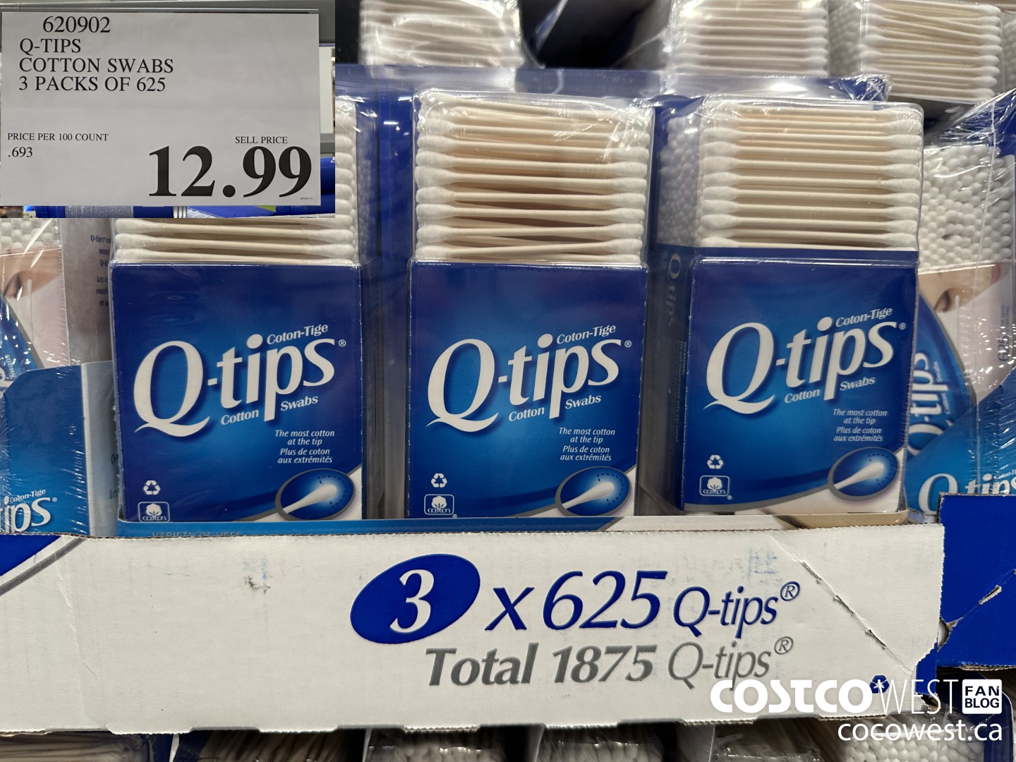 620902 Q-TIPS COTTON SWABS 3 PACKS OF 625 $12.99